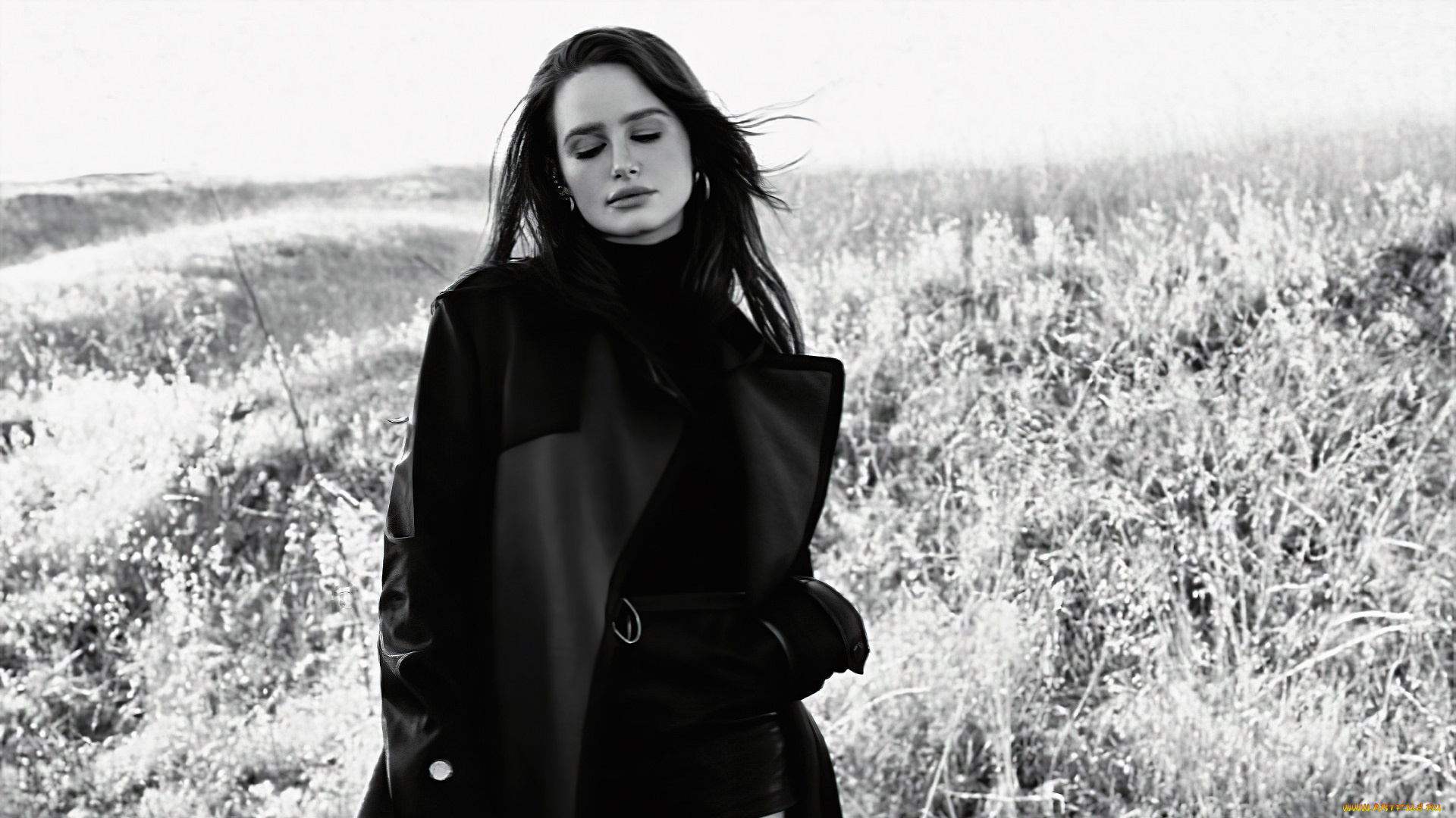 девушки, madelaine, petsch, плащ, поле, черно-белая