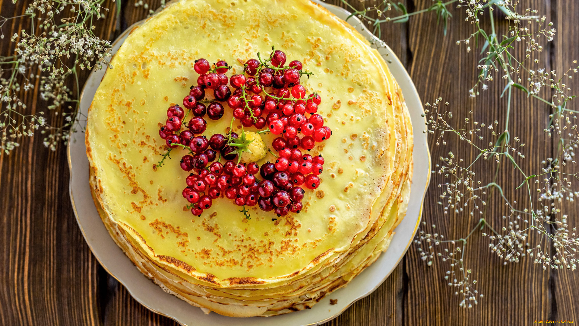 еда, блины, , оладьи, смородина