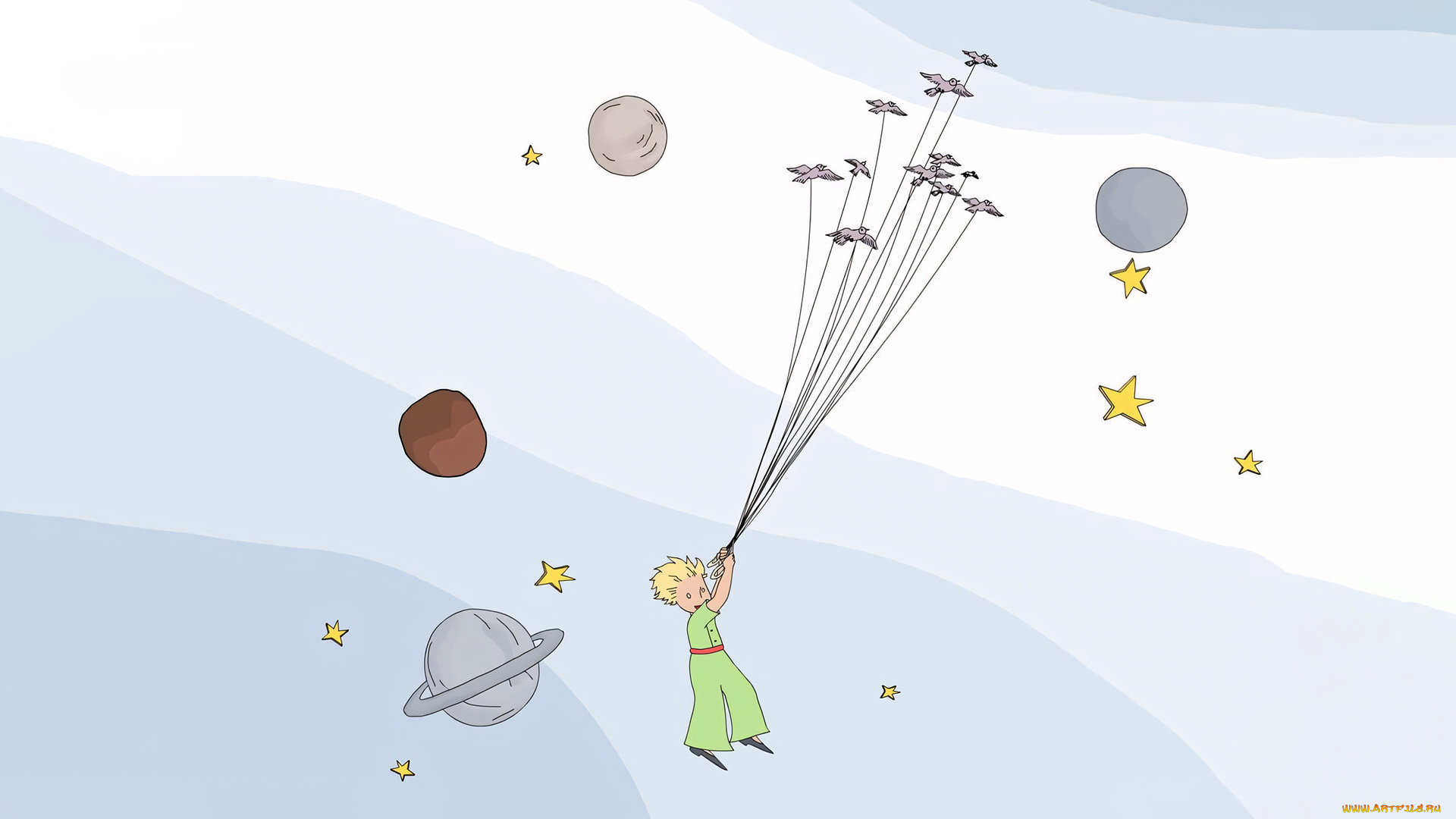 295364, рисованное, кино, , мультфильмы, планеты, звезды, птицы