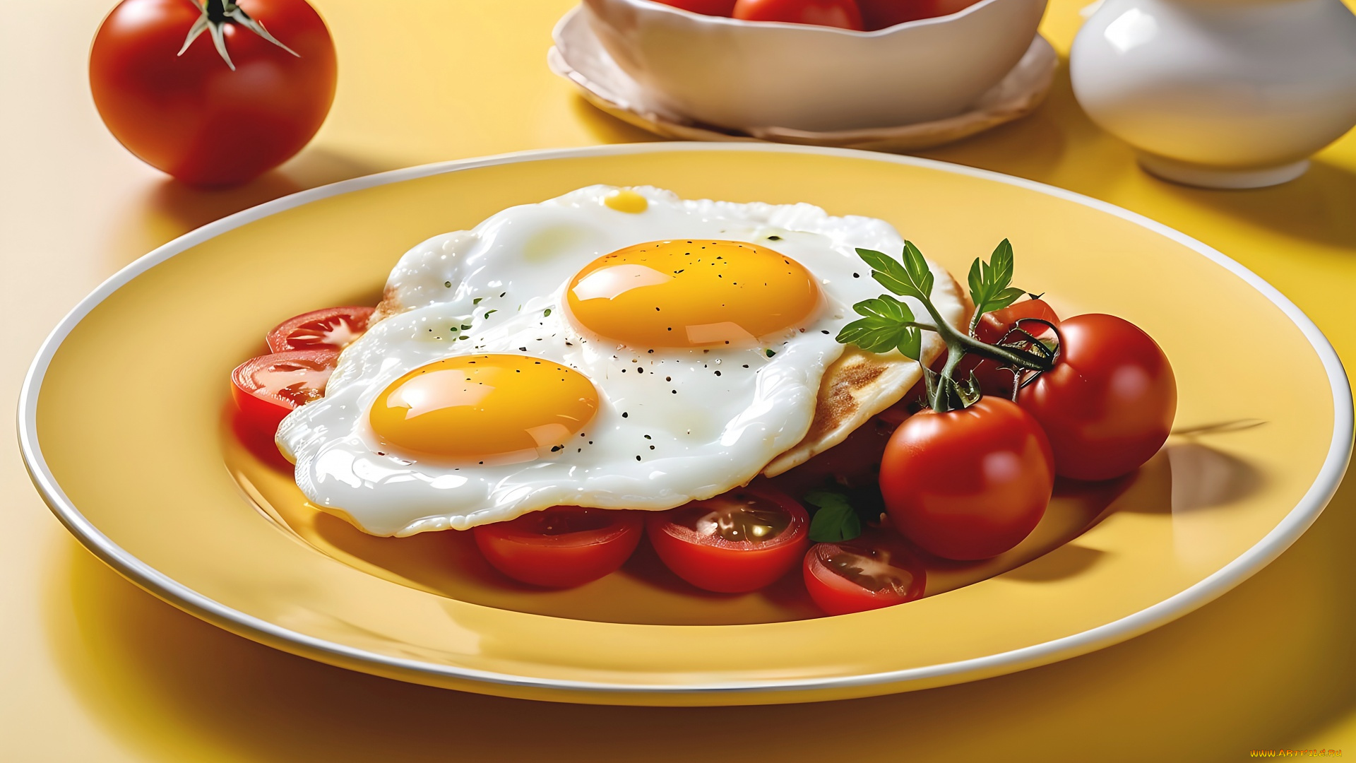 3д, графика, еда-, food, помидоры, глазунья