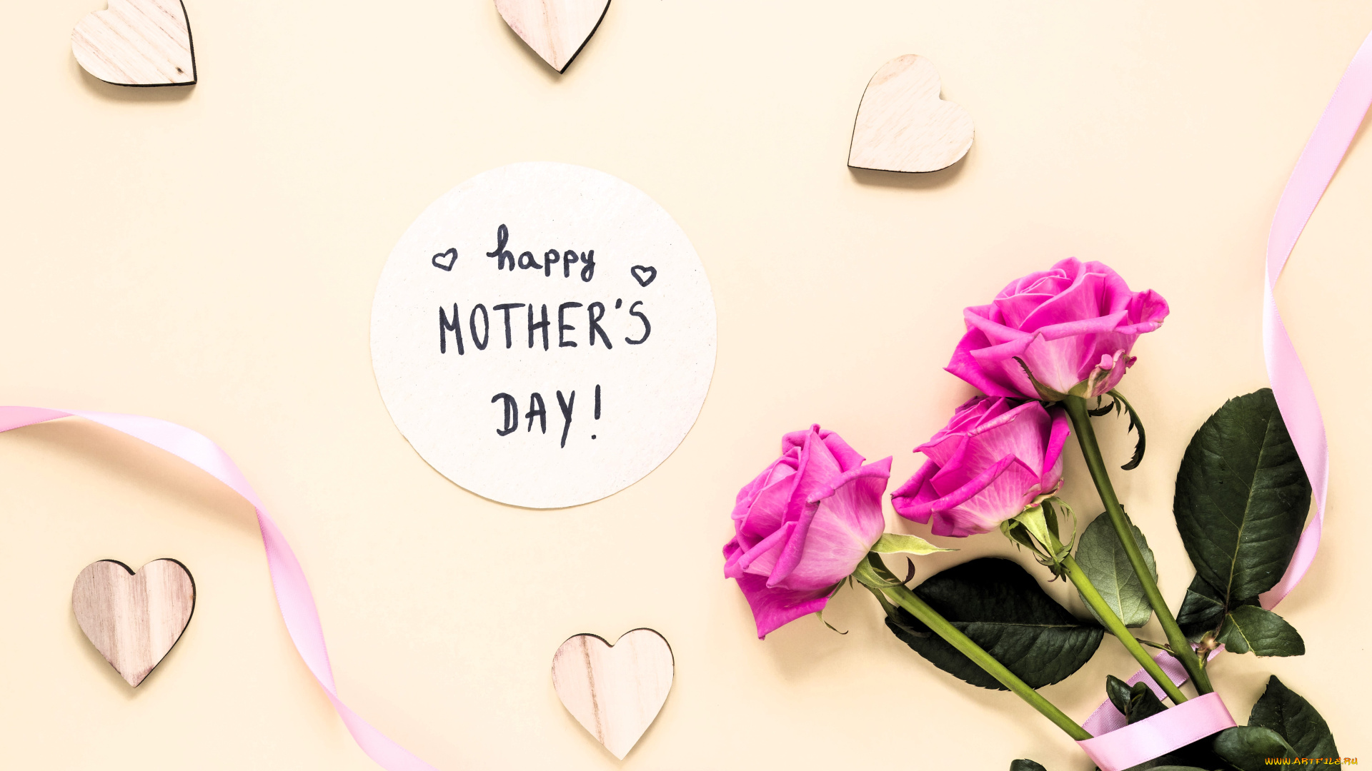 праздничные, день, матери, розы, лента, сердечки