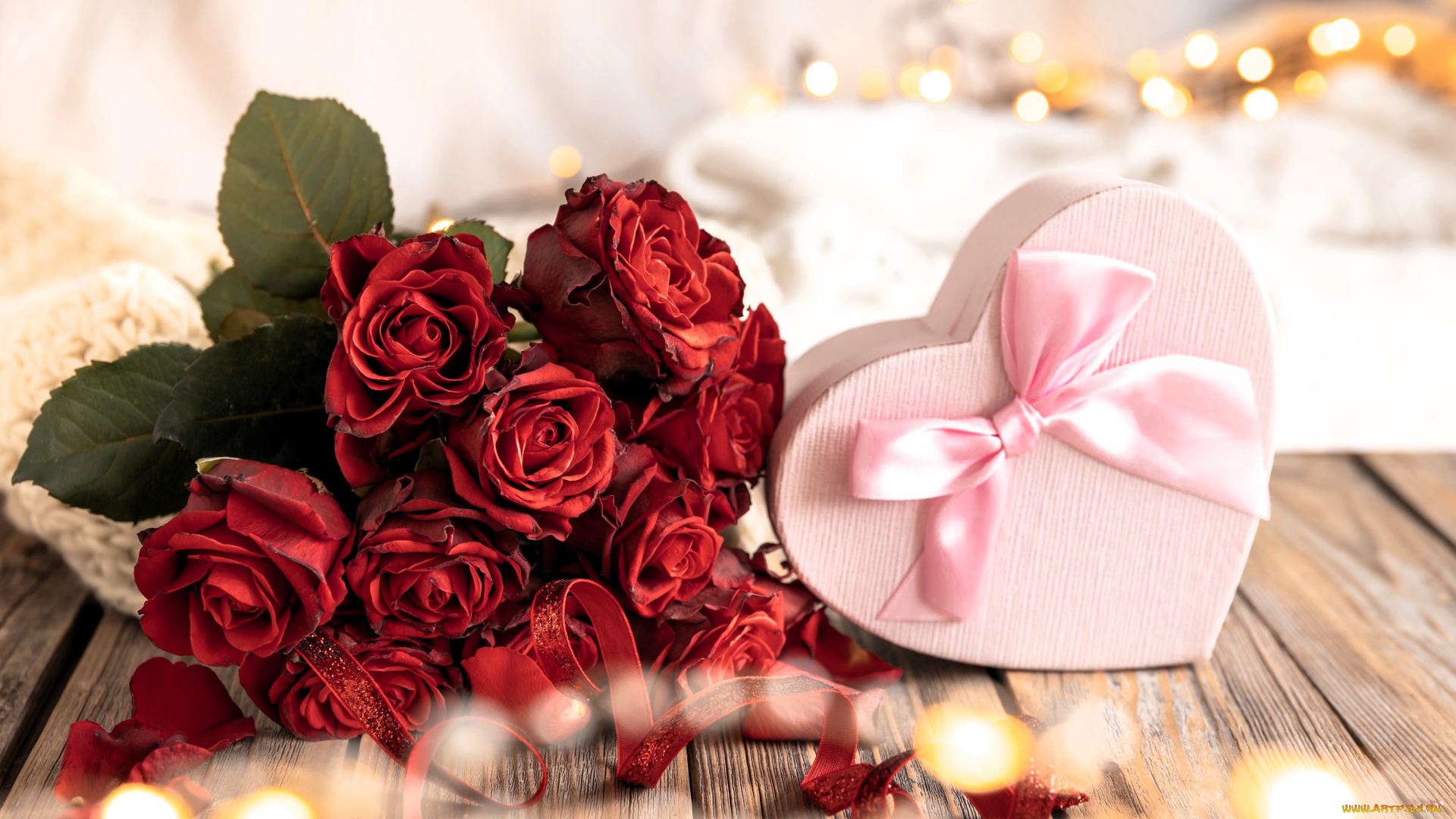 праздничные, подарки, и, коробочки, розы, подарок, сердечко