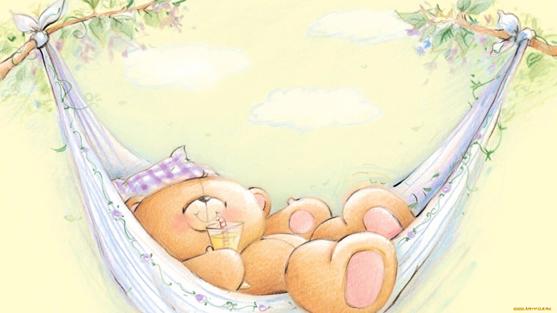 рисованное, мишки, тэдди, мишка, гамак