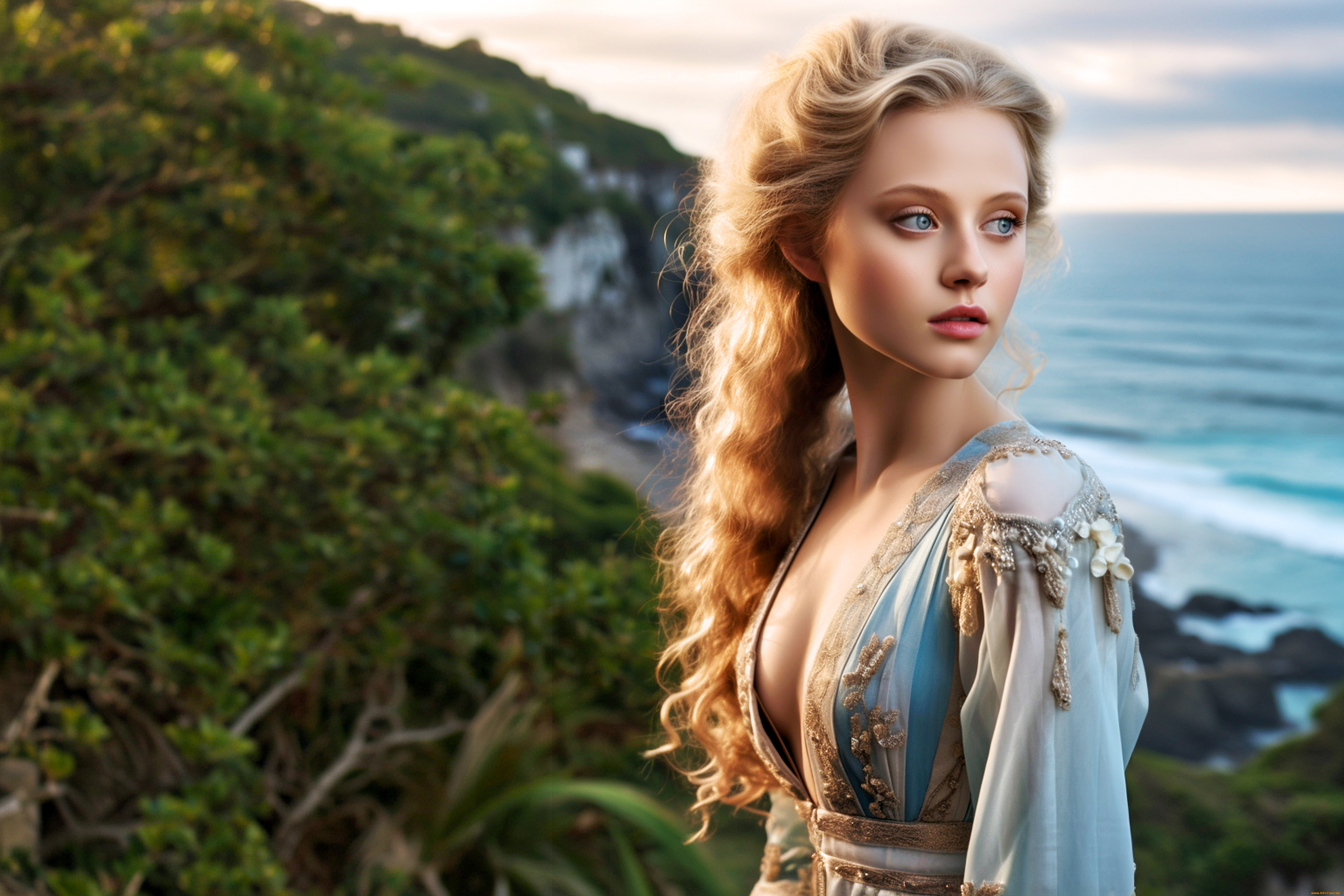 красота, 3д, графика, люди, , people, взгляд, девушка, природа, ии-арт, нейросеть