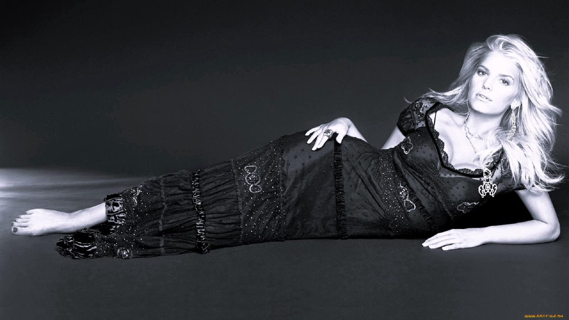 девушки, jessica, simpson, черно-белая, блондинка, платье