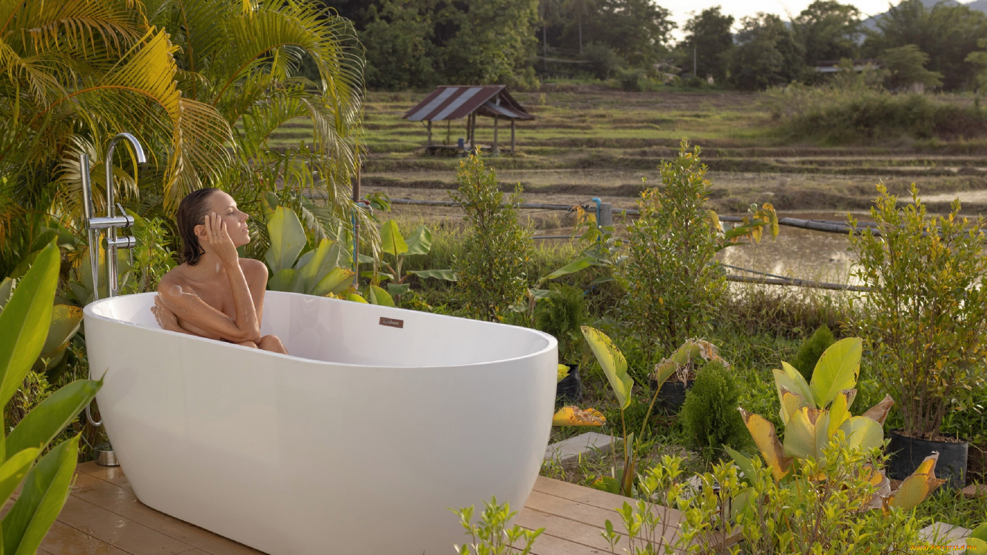 девушки, katya, clover, , катя, скаредина, ванна, брюнетка, растения