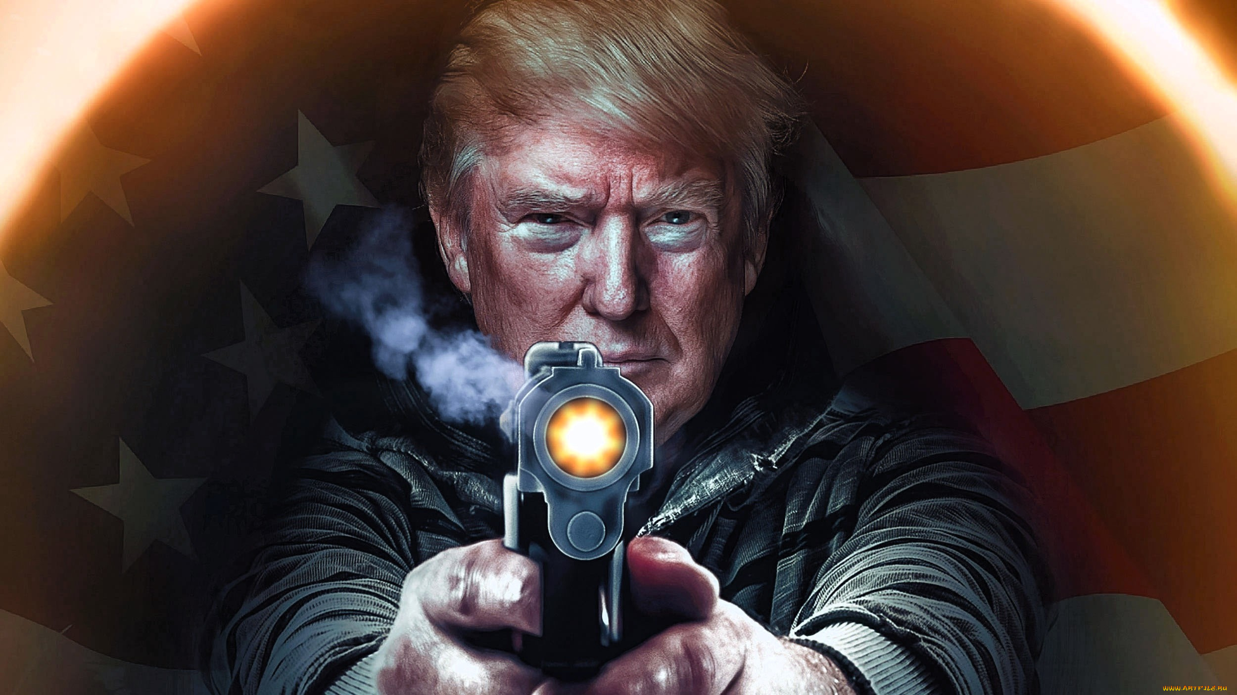 рисованное, люди, трамп, президент, флаг, пистолет