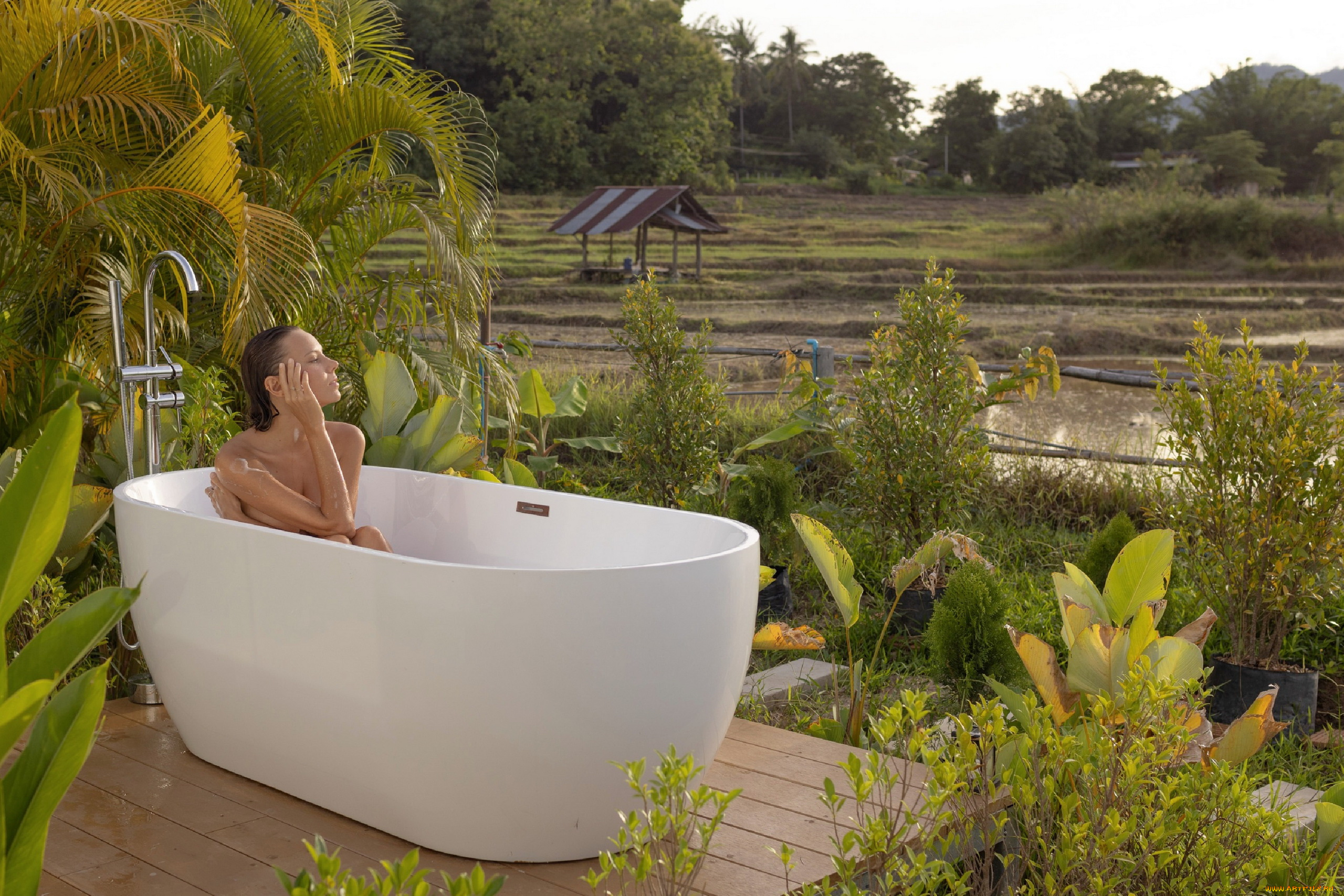 девушки, katya, clover, , катя, скаредина, ванна, брюнетка, растения