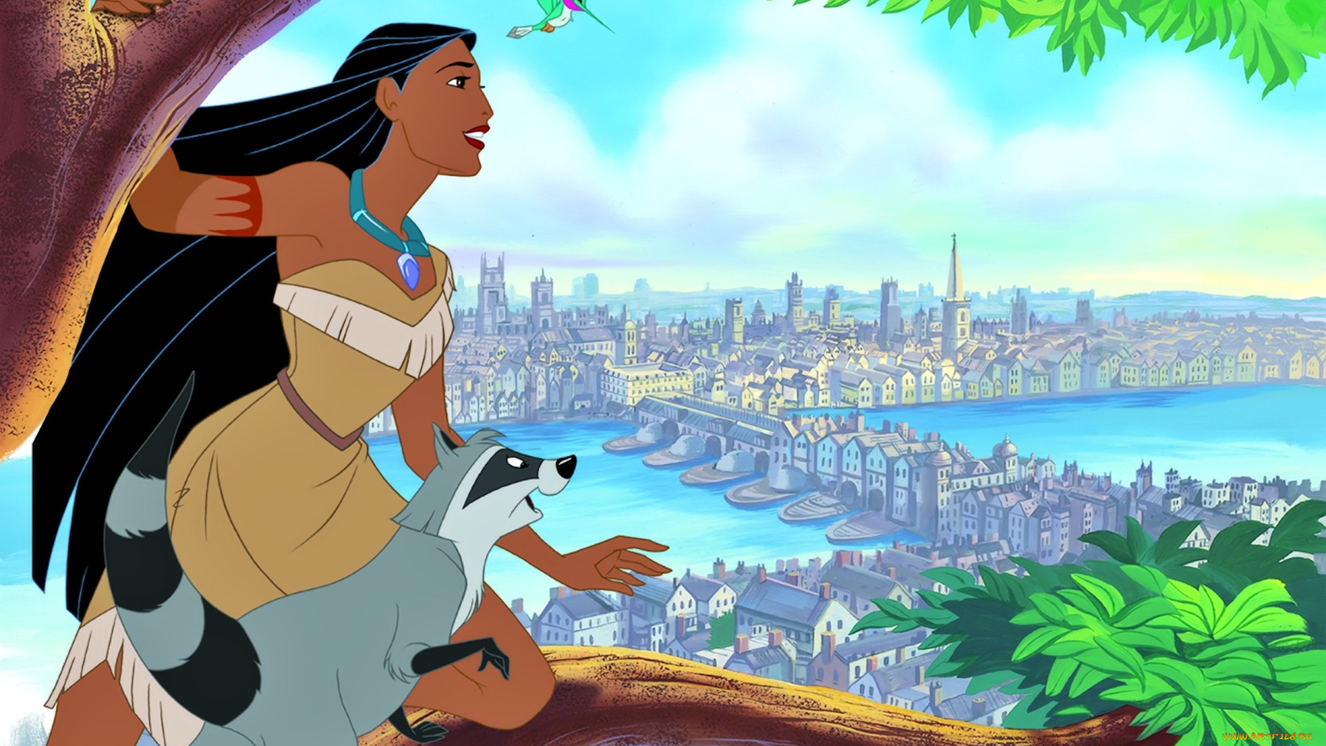 мультфильмы, mulan, девушка, панорама, город