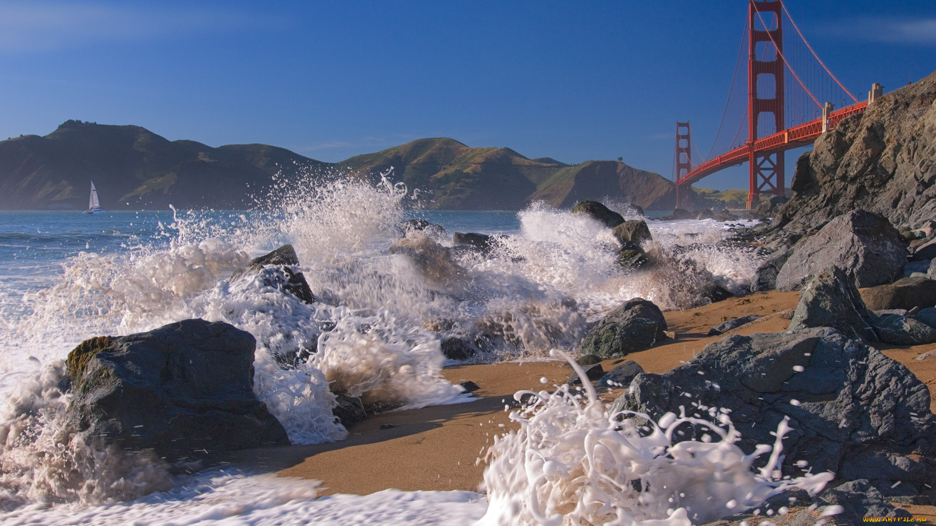 природа, побережье, камни, волны