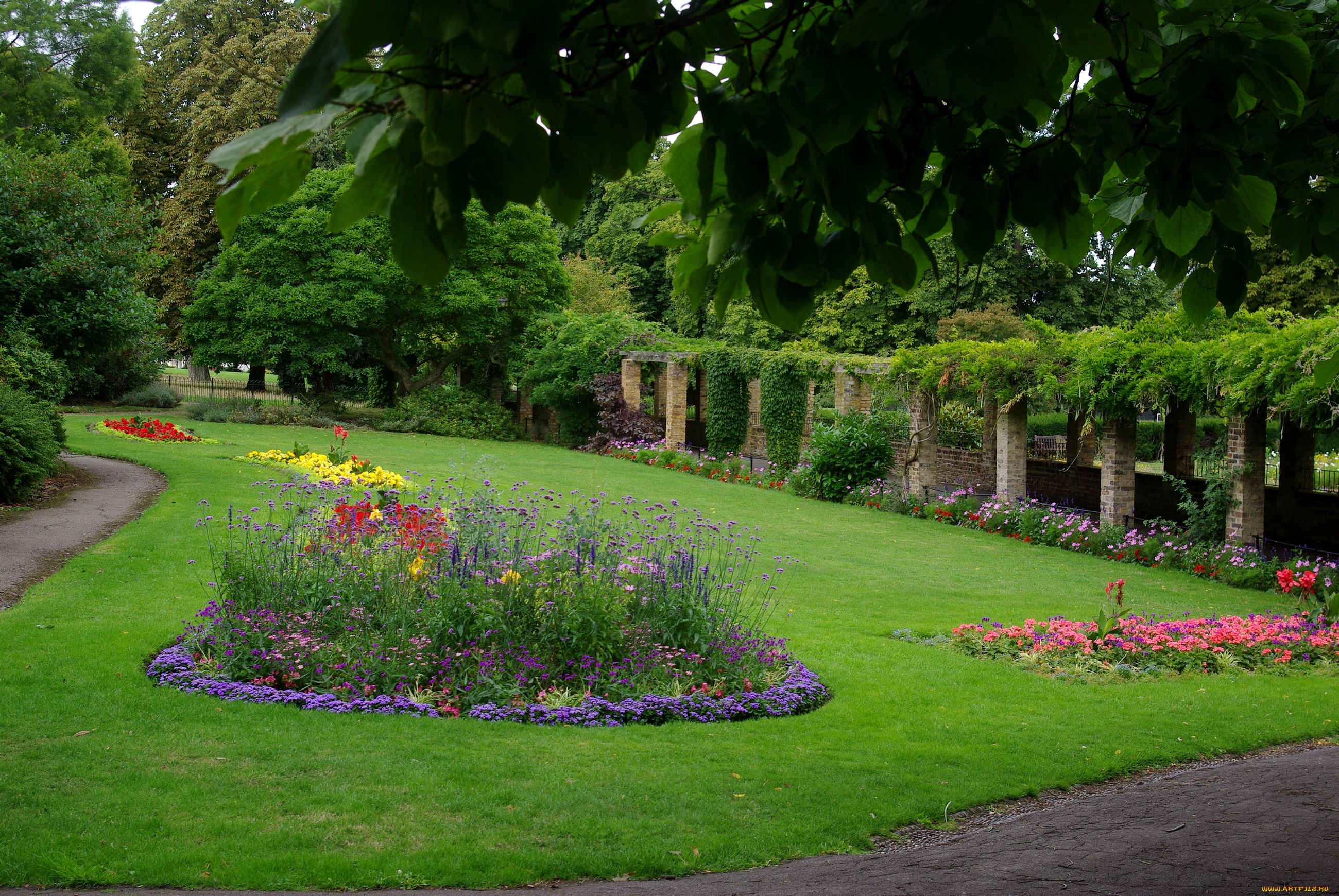 природа, парк, забор, клумба