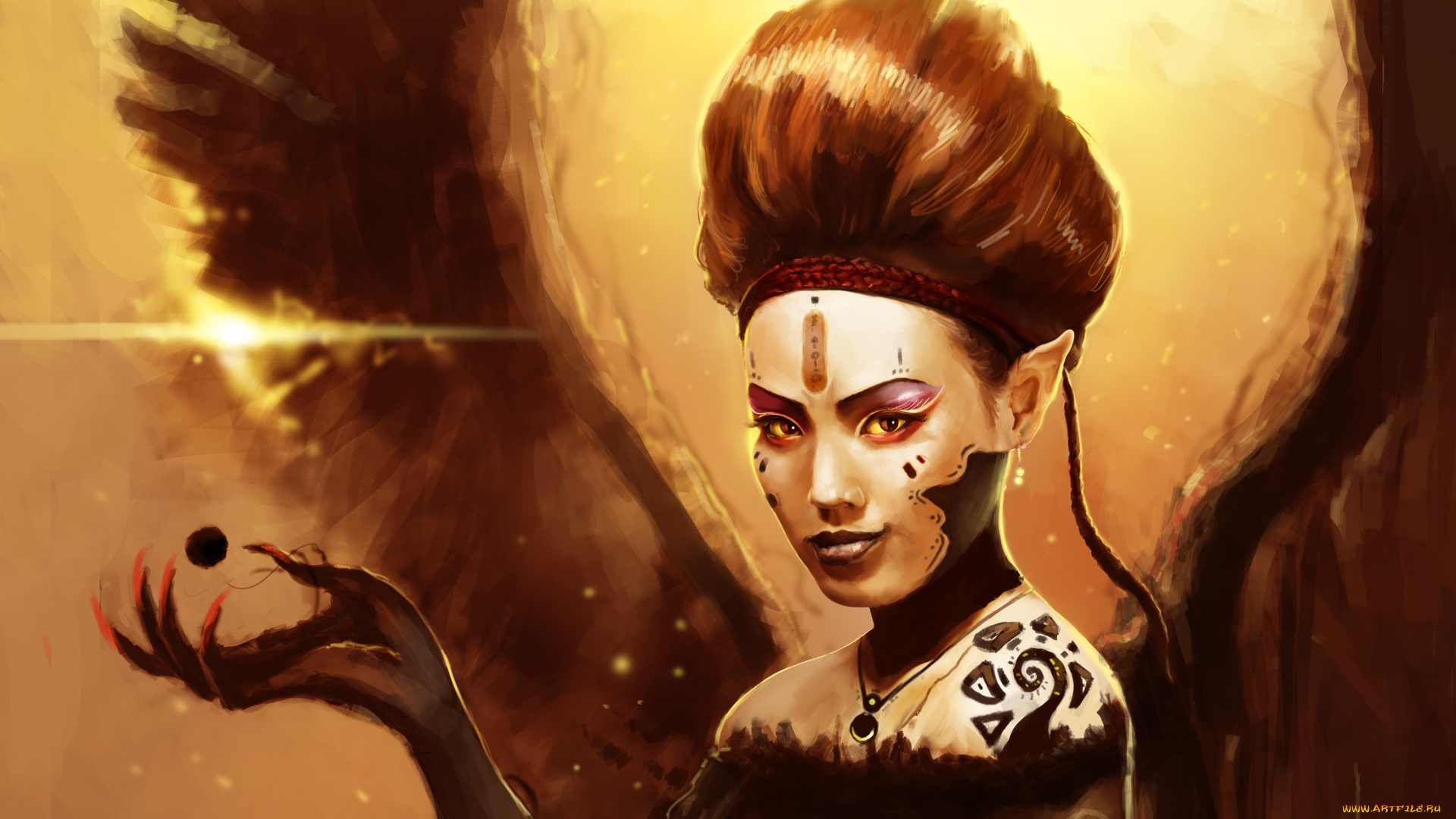 фэнтези, демоны, лицо, когти, крылья, рука, губы, взгляд, макияж, косичка, прическа, демон, девушка