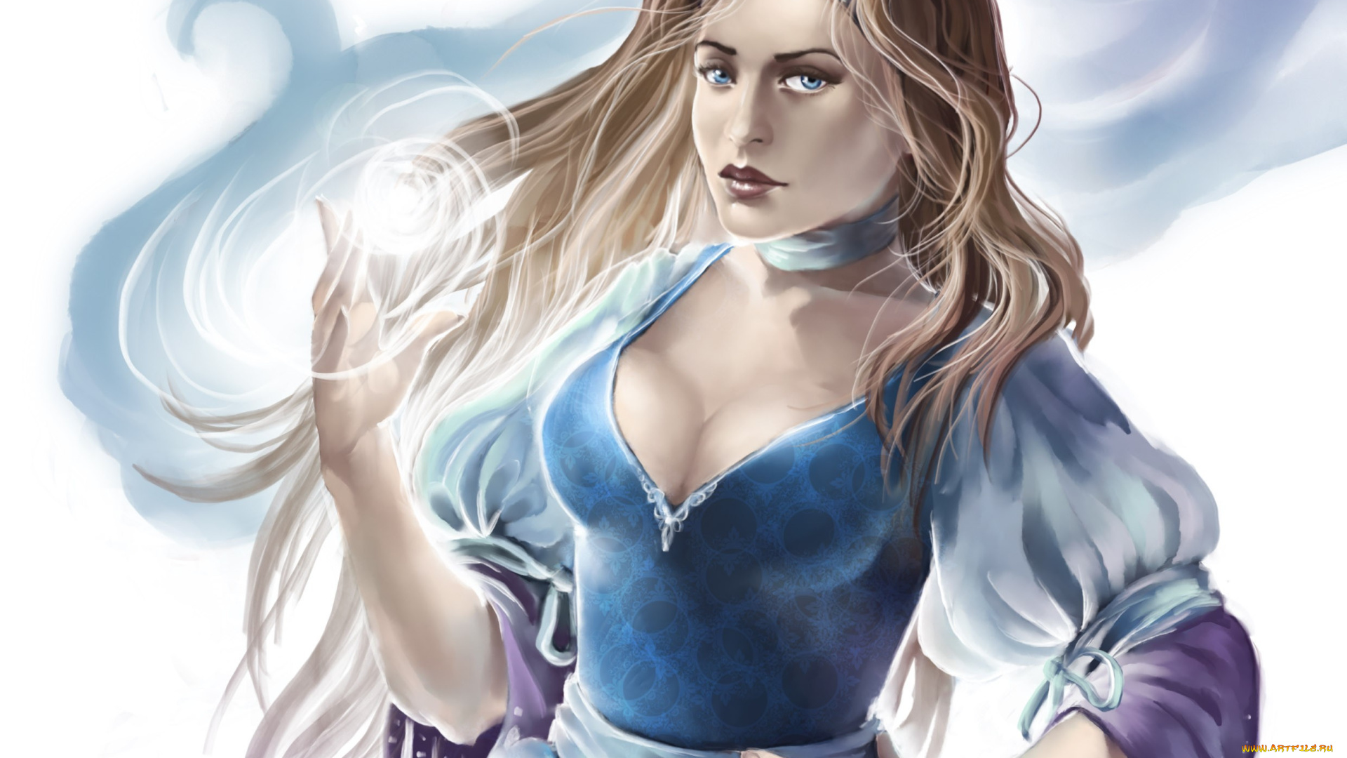 фэнтези, маги, девушка, магия, шар, белый, фон