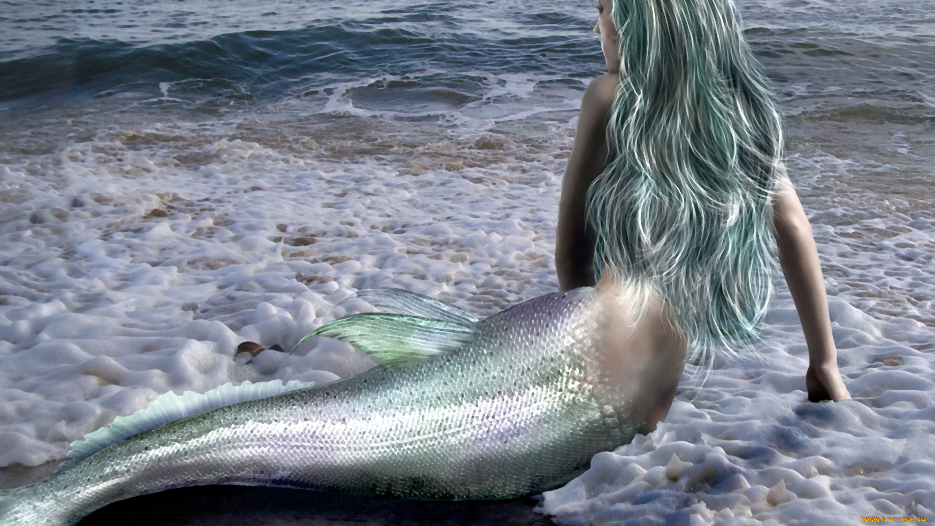 фэнтези, русалки, хвост, море, пена