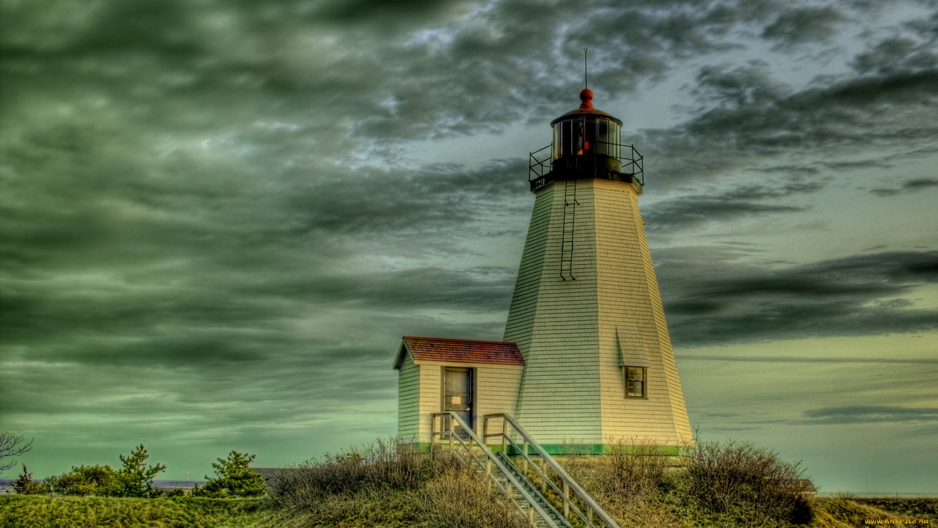 природа, маяки, маяк, тучи, трава