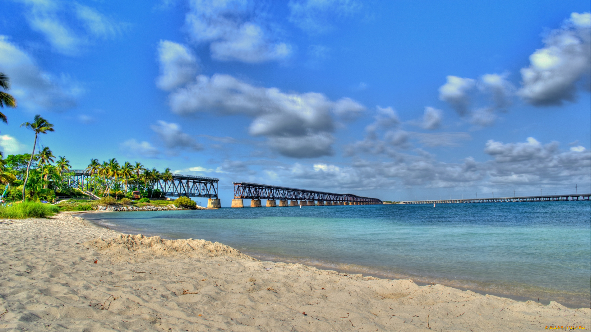 природа, тропики, мост, песок, пляж, река