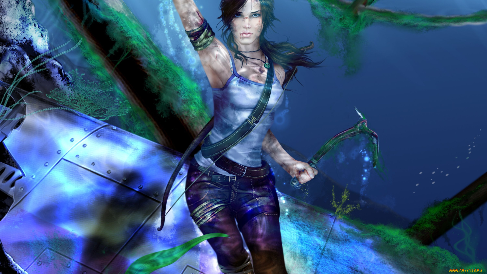 видео, игры, tomb, raider, 2013, обломки, самолёт, lara, croft, под, водой, арт