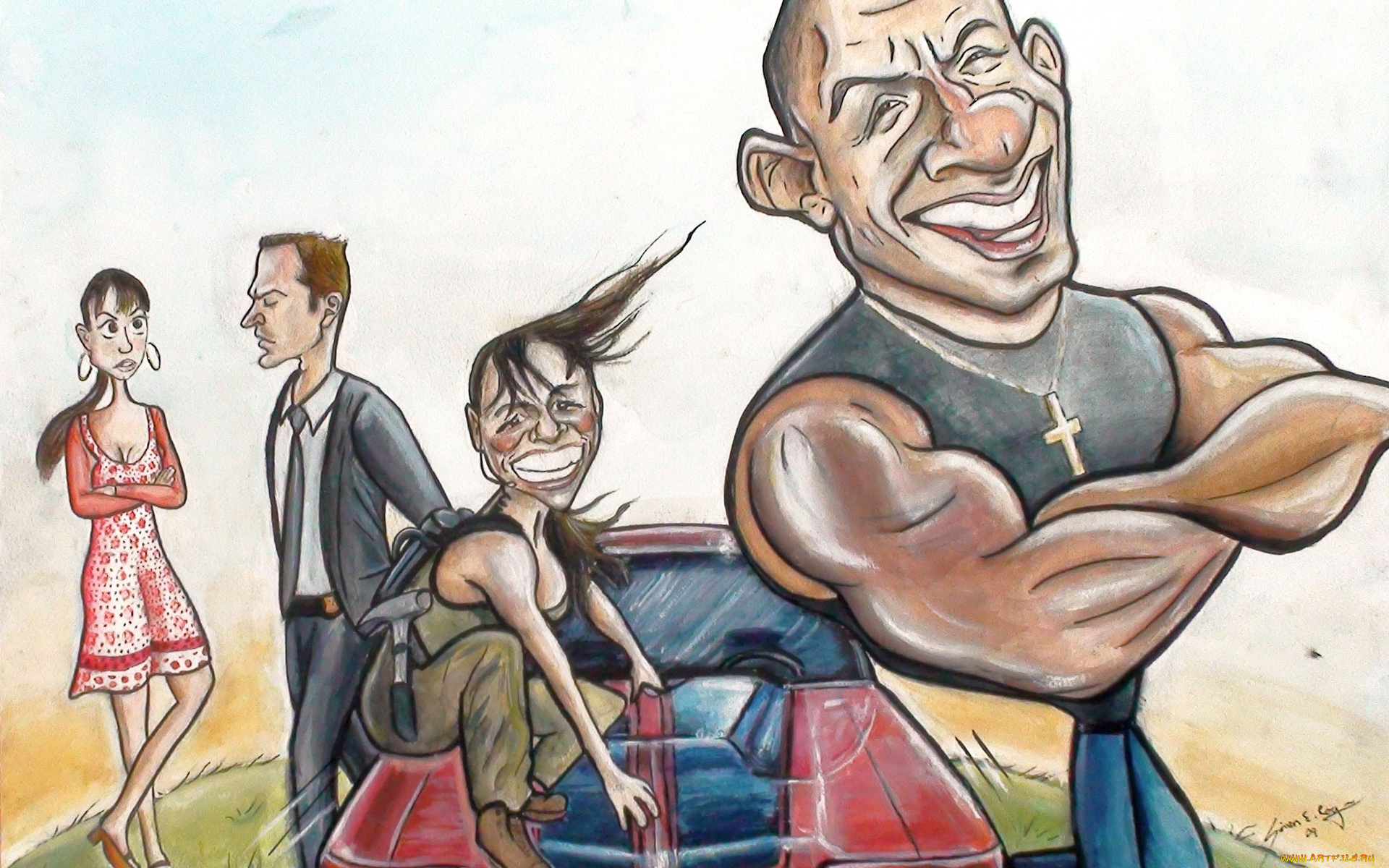 рисованные, люди, улыбка, мужчины, девушки