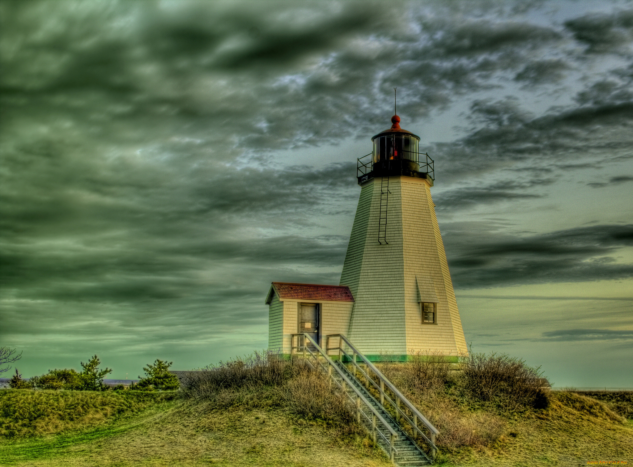 природа, маяки, маяк, тучи, трава