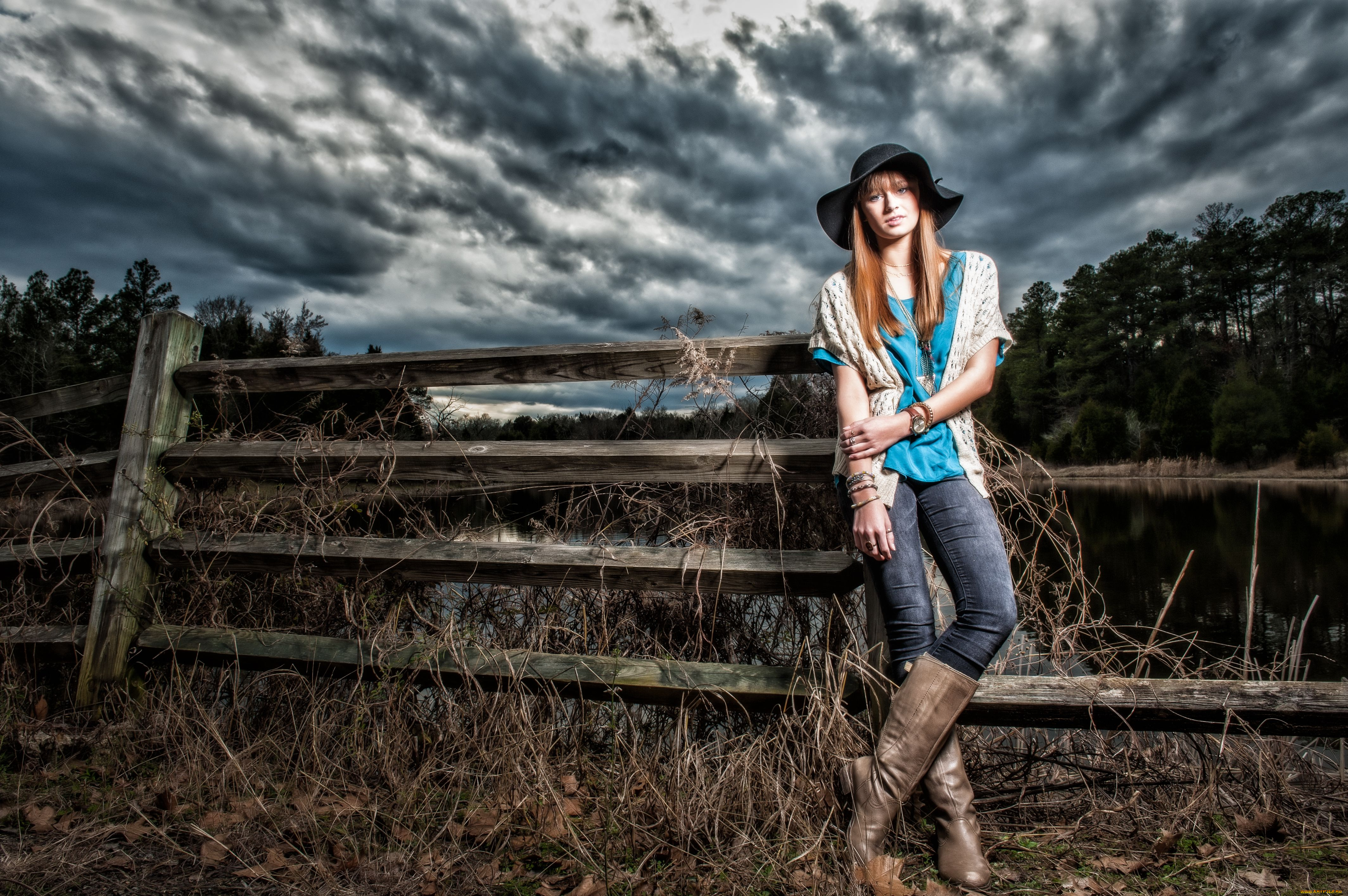 -Unsort, Блондинки, девушки, unsort, блондинки, шляпа, сапоги, забор