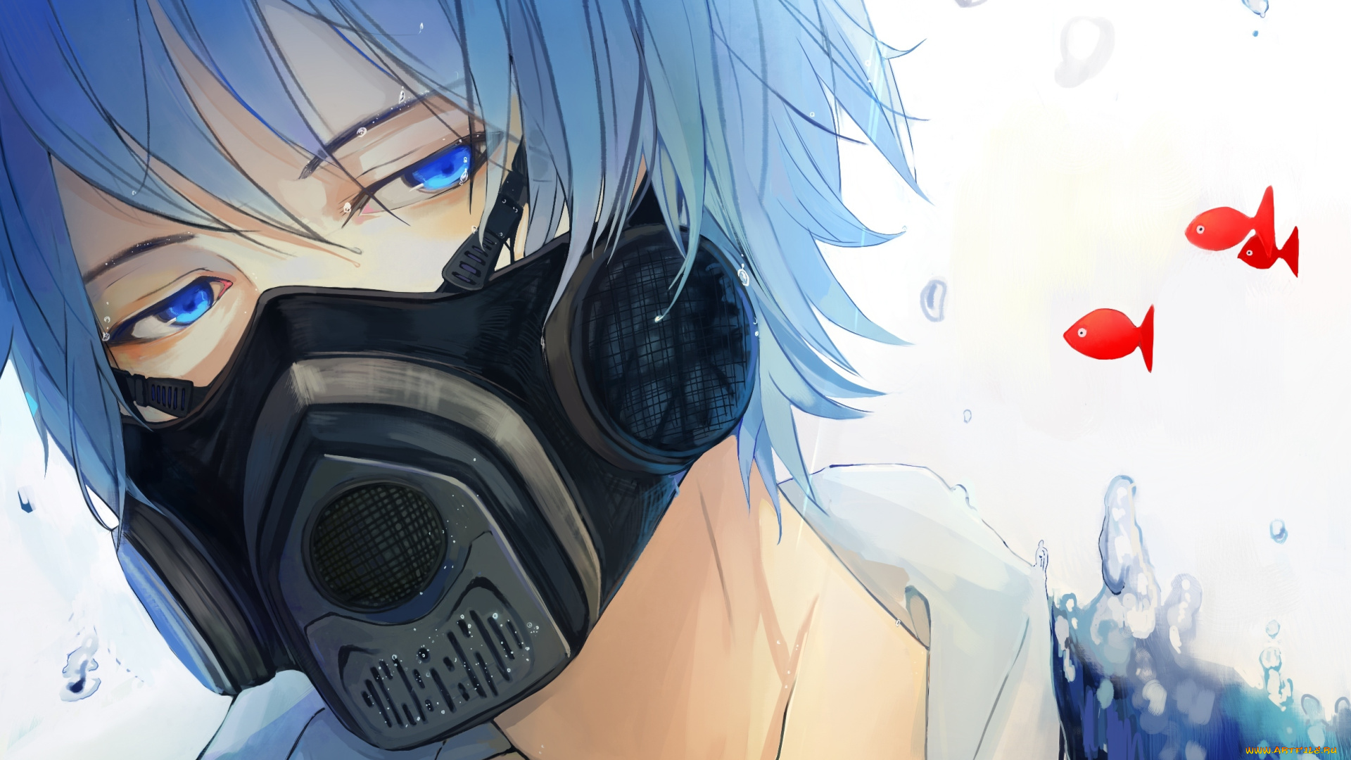 аниме, vocaloid, парень, вокалоид, kaito, арт, object, spring, под, водой, рыбки