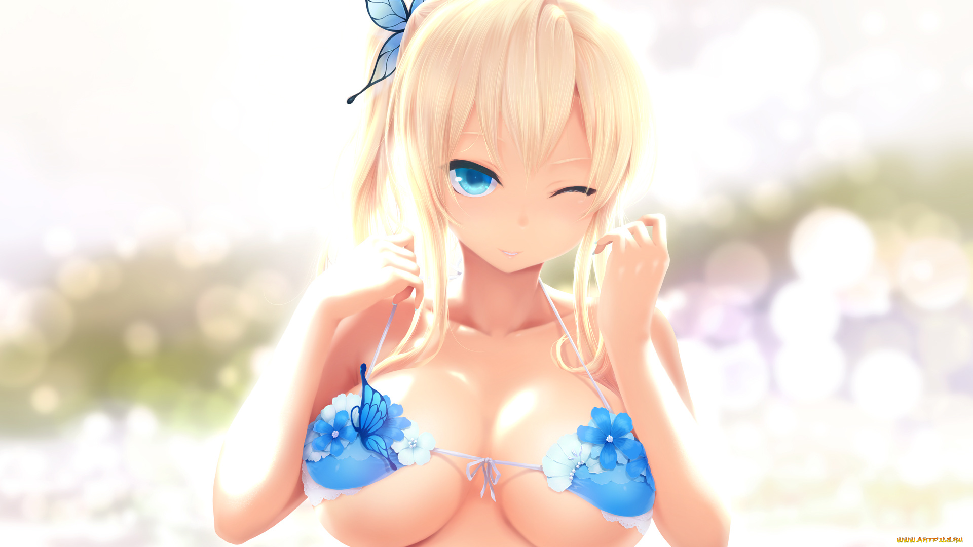 boku, wa, tomodachi, ga, sukunai, аниме, boku, wa, tomodachi, ga, sukunai, заколка, бабочка, грудь, бикини, подмигивает, улыбка, взгляд, kashiwazaki, sena, девушка, cait, art