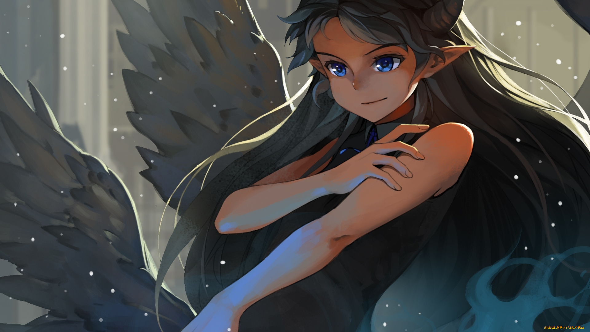 pixiv, fantasia, аниме, магия, pixiv, fantasia, девушка, арт, крылья, рога