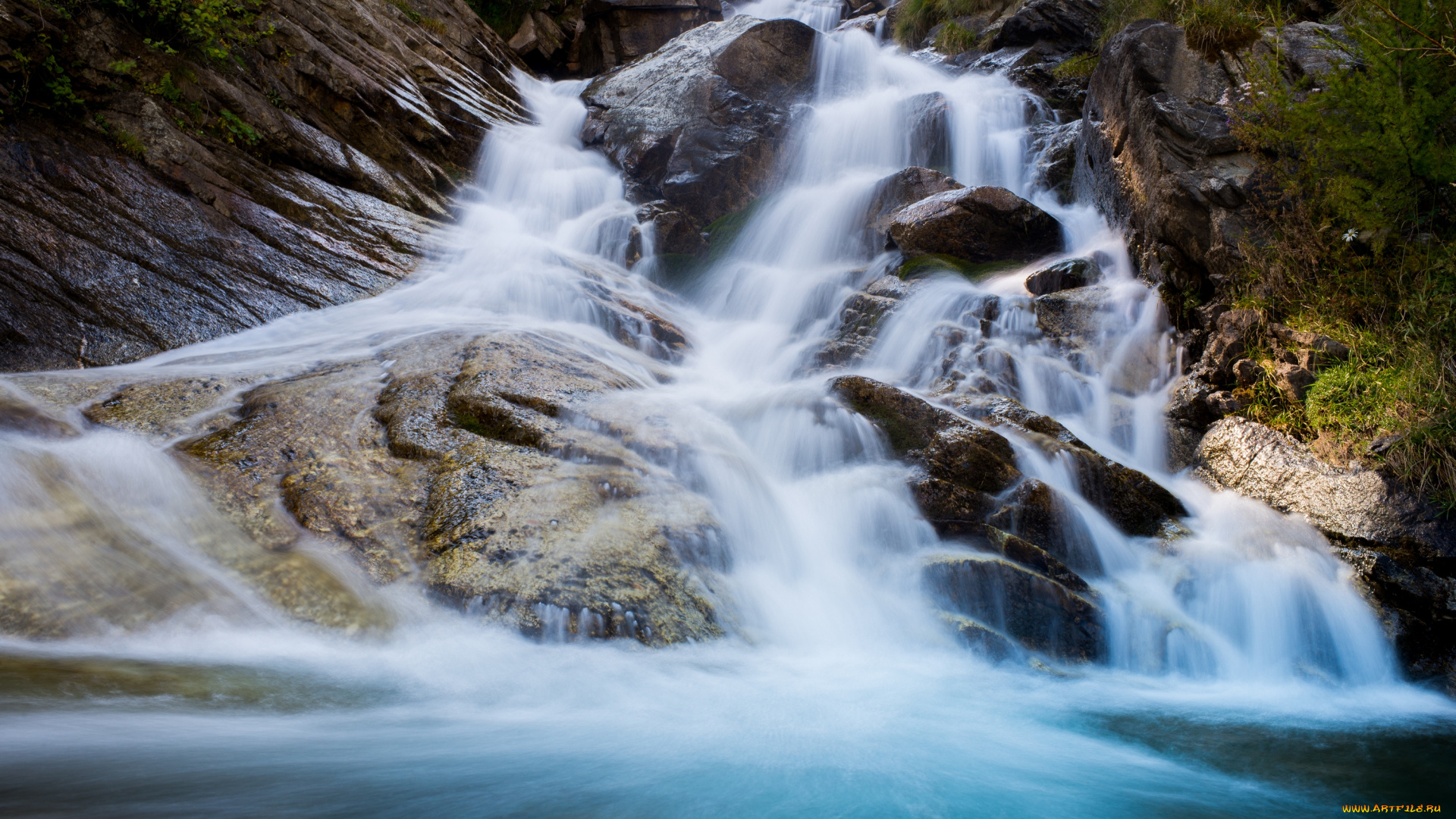 природа, водопады, поток, вода