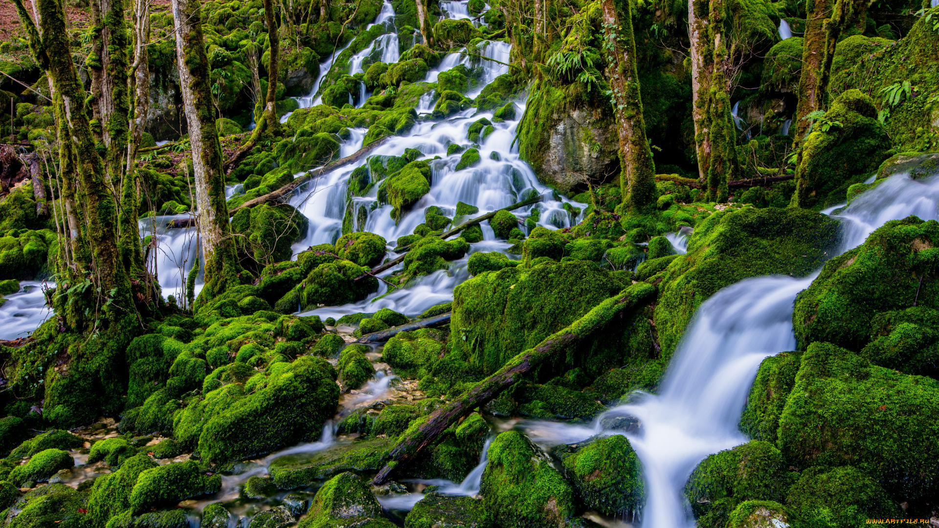 природа, водопады, поток, вода