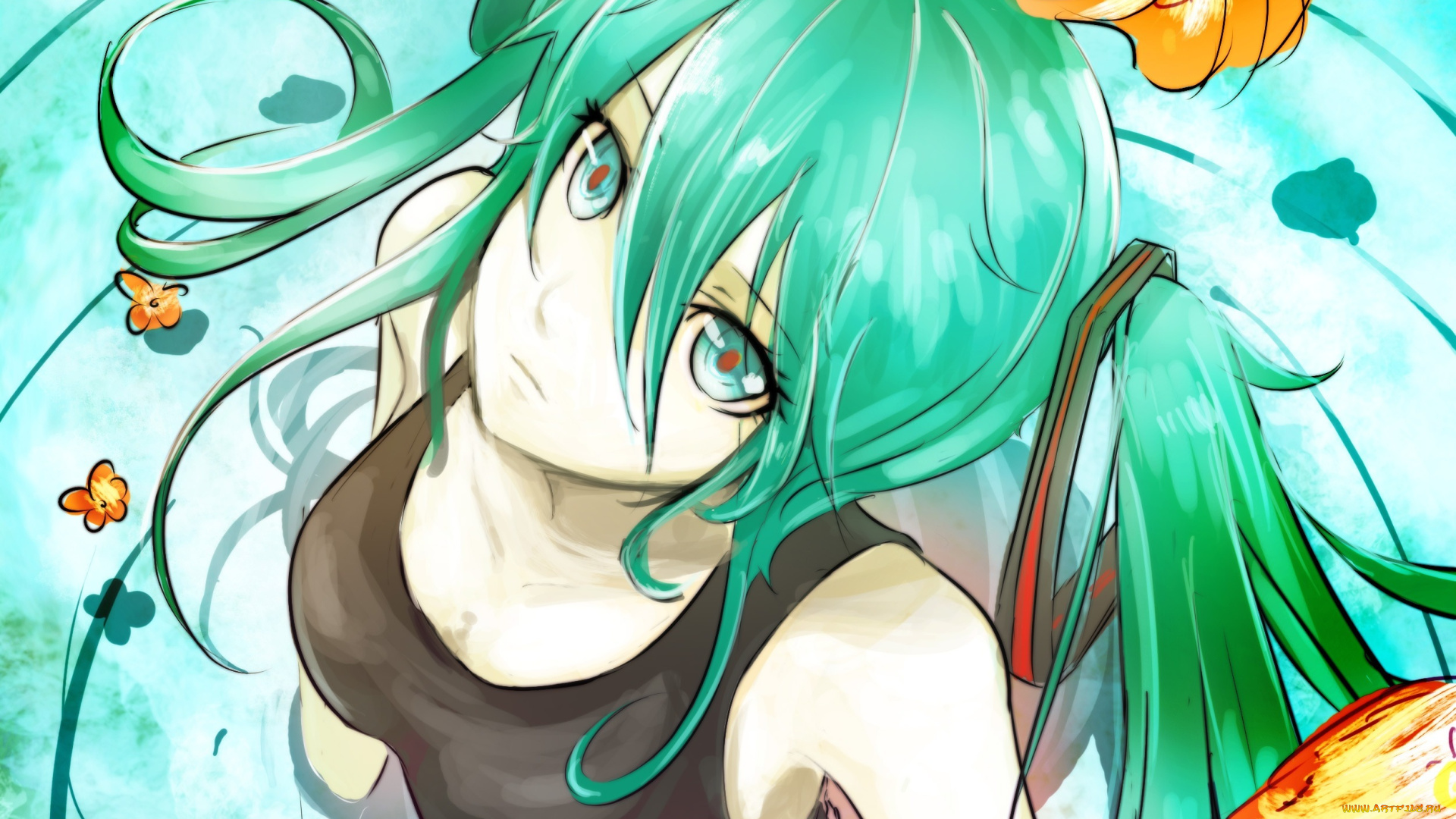 vocaloid, аниме, арт, beanbean1988, вокалоид, hatsune, miku, девушка, вода, цветы