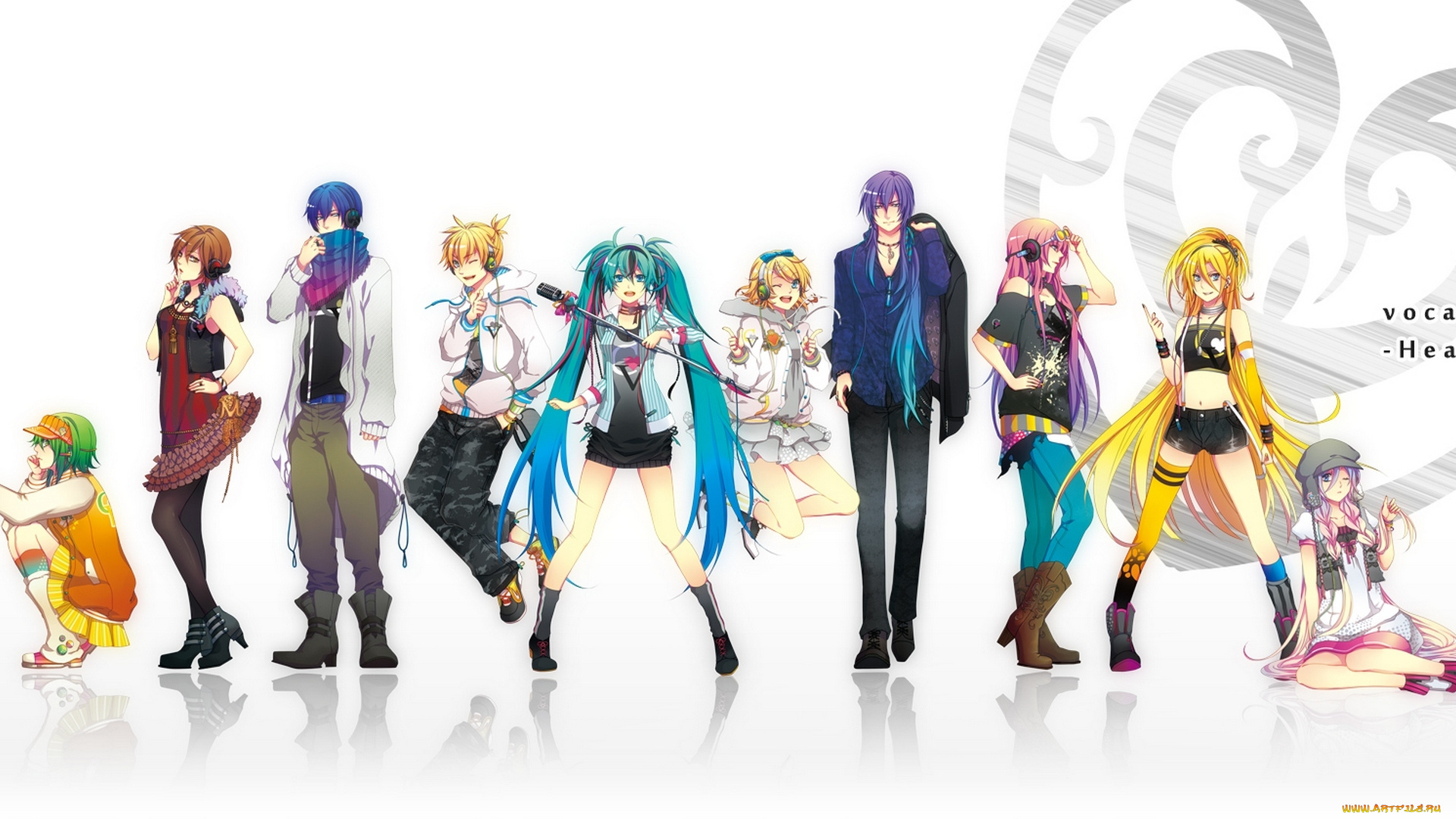 vocaloid, аниме, kagamine, rin, hatsune, miku, len, kaito, наушники, микрофон, вокалоид, очки, meiko, gumi, парни, девушки, kamui, gakupo, domco, арт, ia, lily, megurine, luka