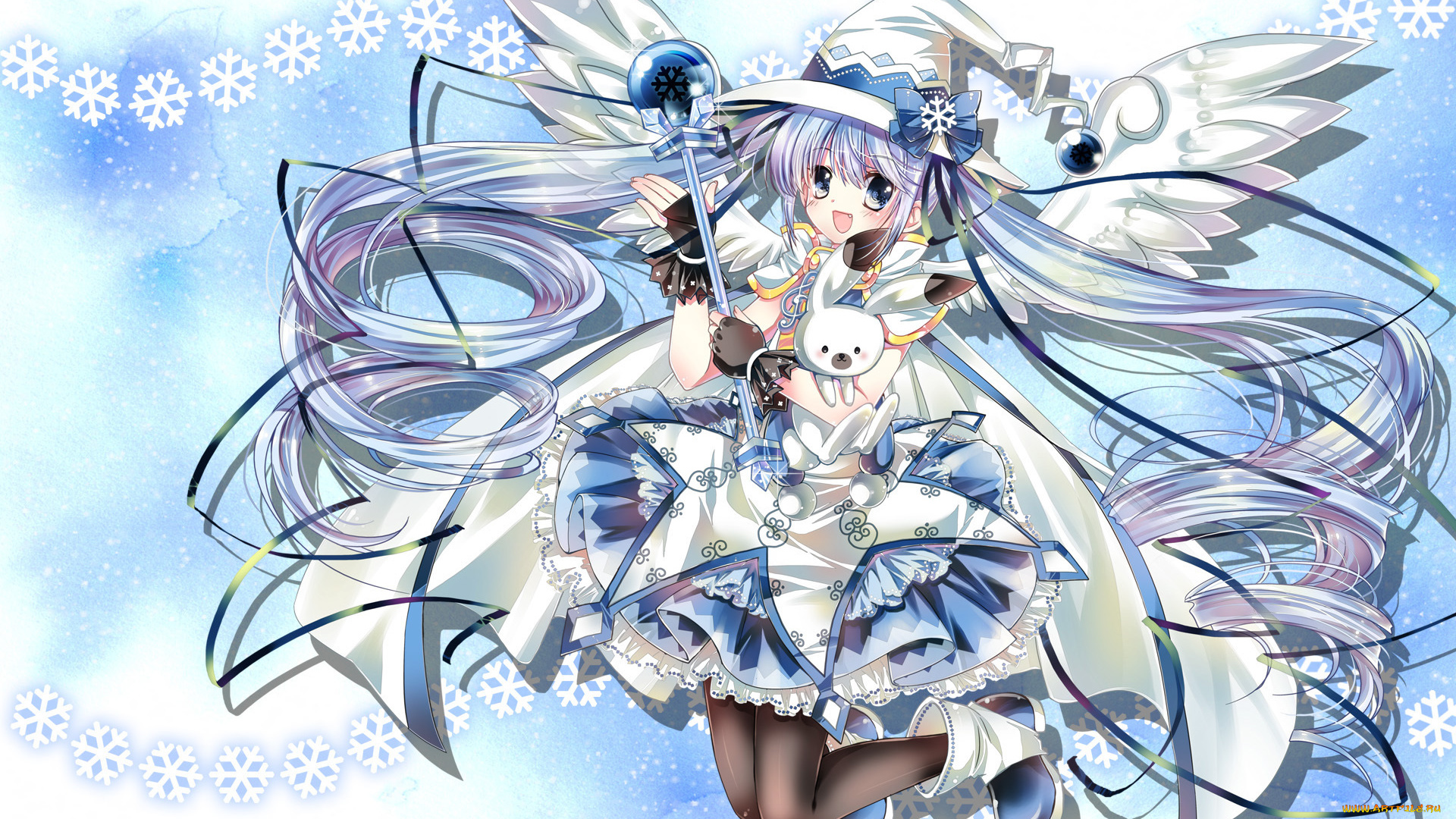 vocaloid, аниме, yuki, miku, rimune, арт, заяц, шляпа, крылья, девушка