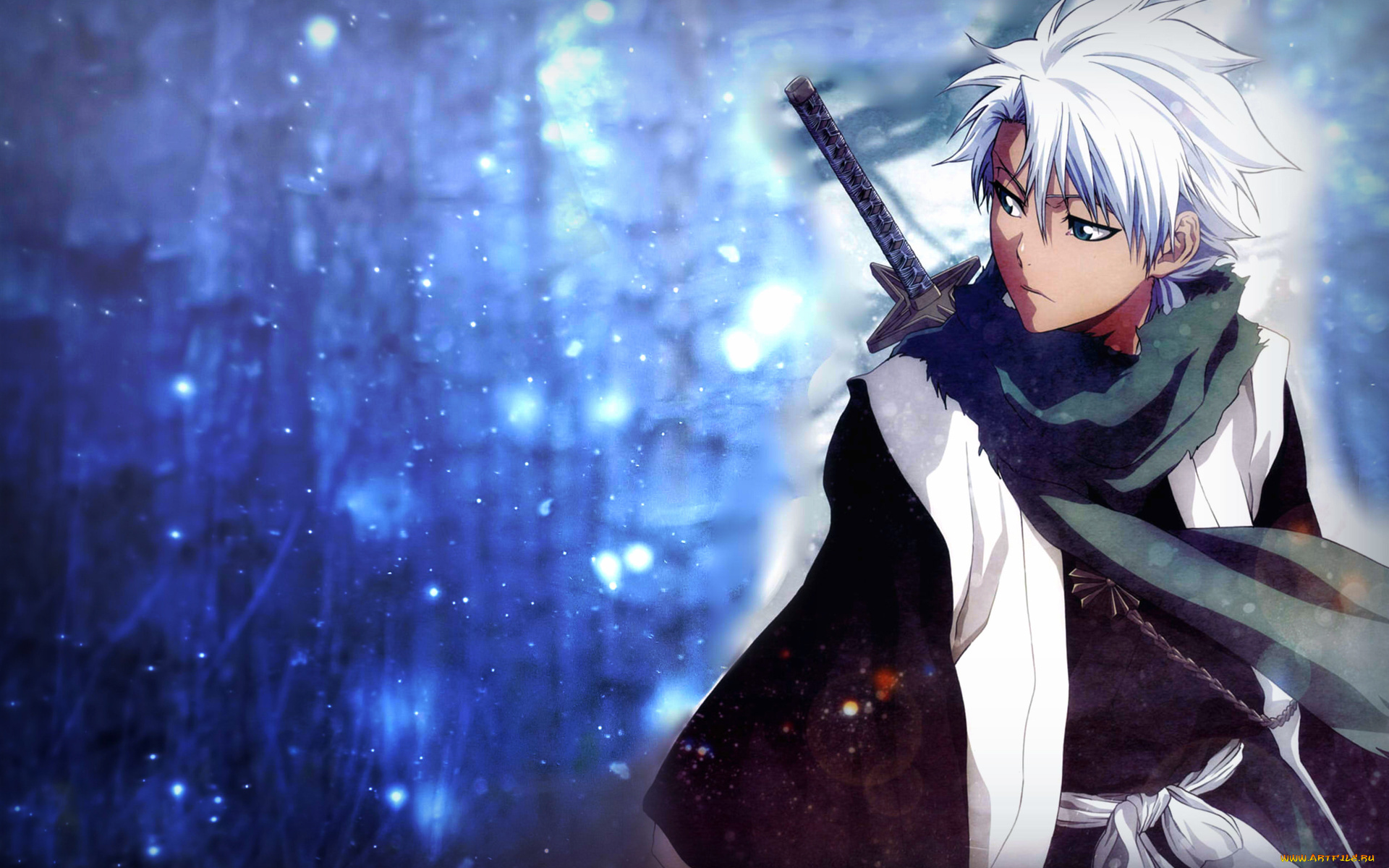 аниме, bleach, снег, парень, блич, занпакто, тоуширо, капитан