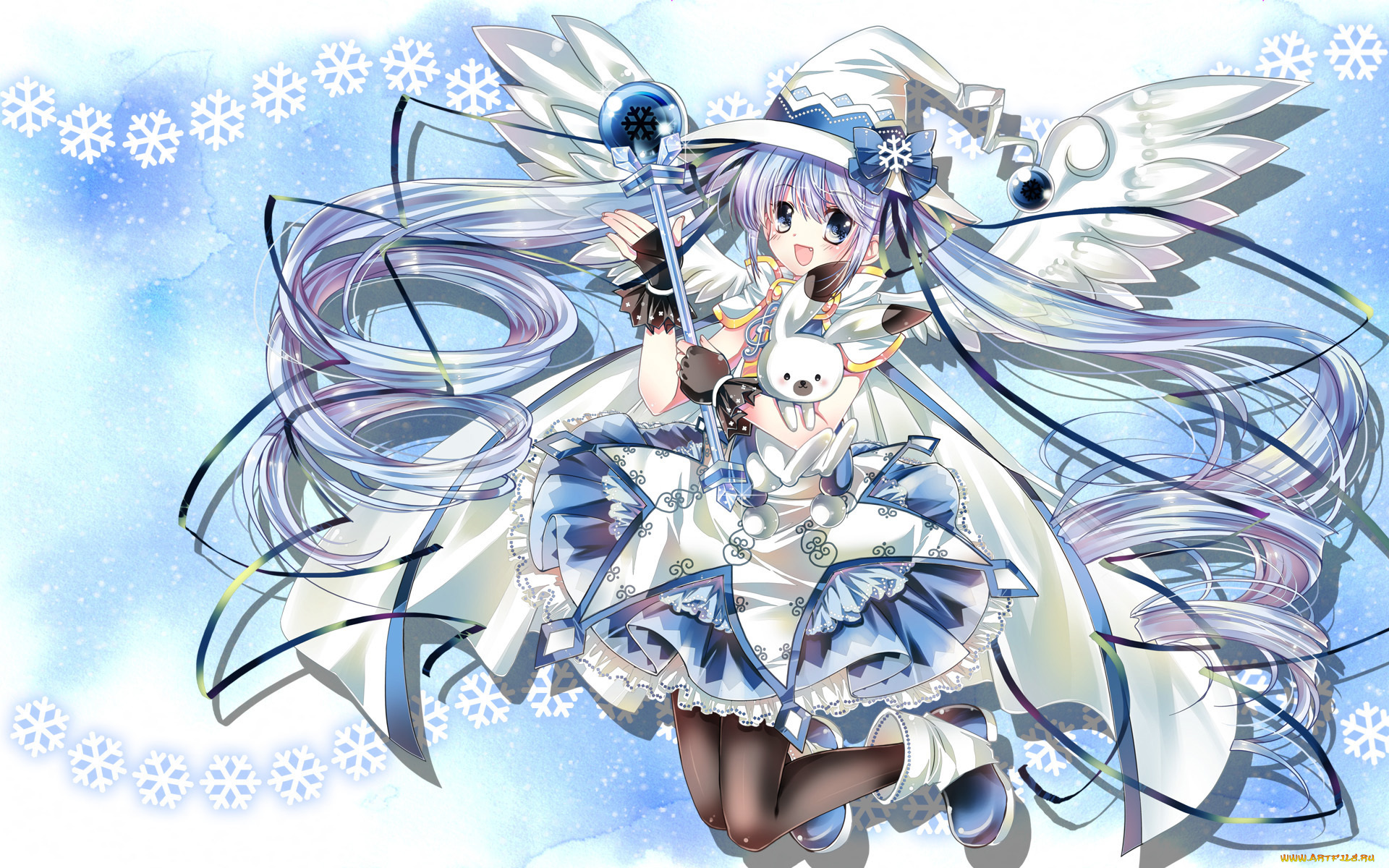 vocaloid, аниме, yuki, miku, rimune, арт, заяц, шляпа, крылья, девушка