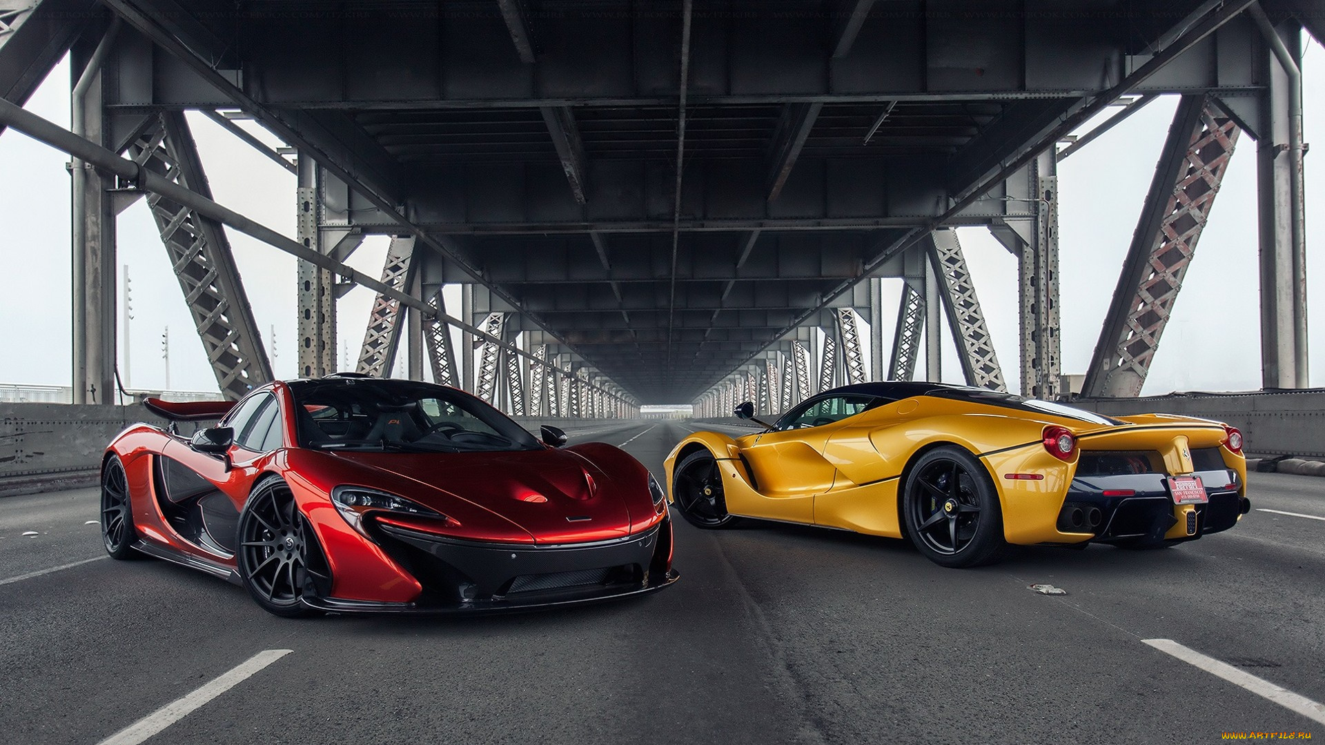 ferrari, laferrari, and, mclaren, p1, автомобили, разные, вместе, мост, спорткары