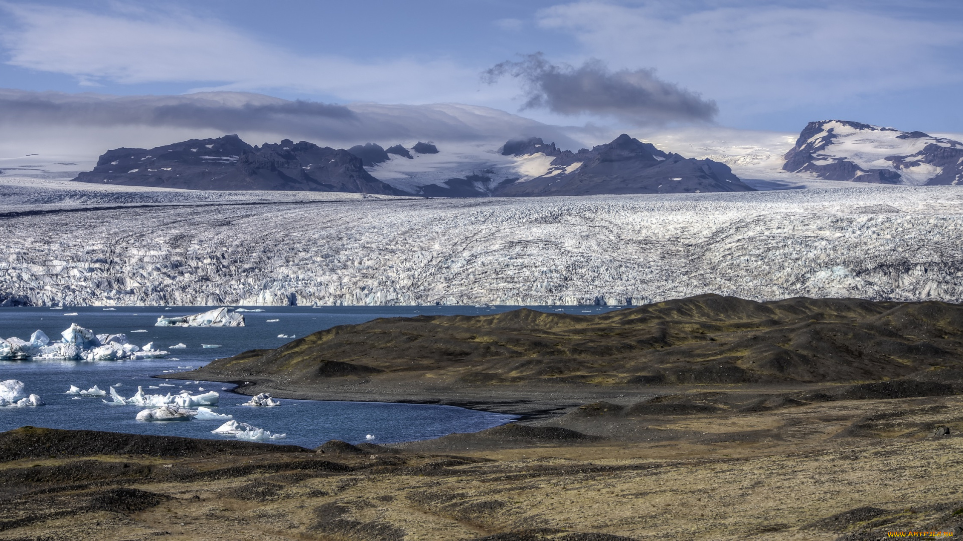 природа, реки, озера, лёд, небо, горы, река, облака