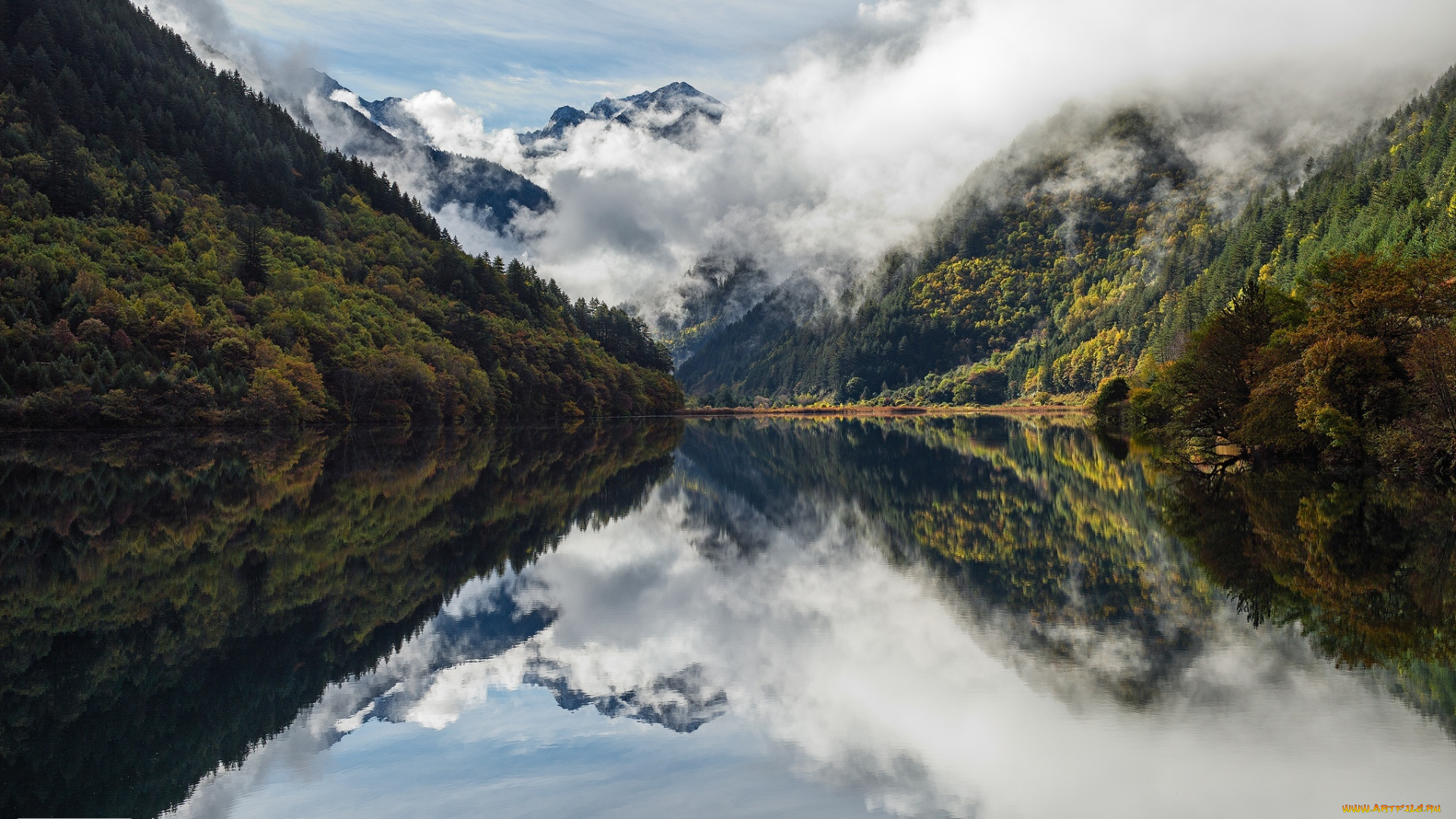 природа, реки, озера, облака, река, лес, горы, озеро