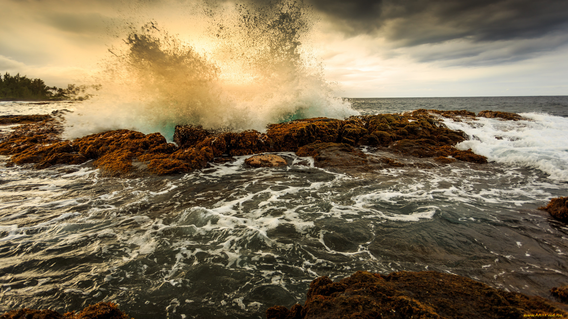 природа, стихия, прибой, скалы, океан