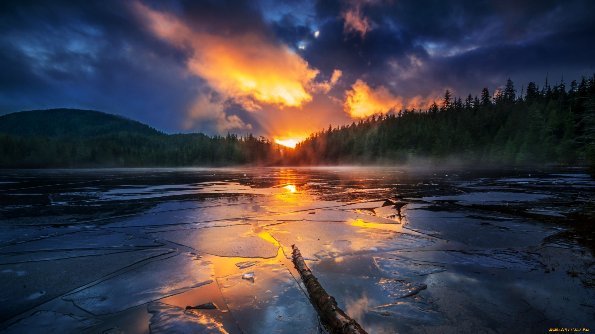 природа, восходы, закаты, горы, отражение, лес, небо, закат, озеро