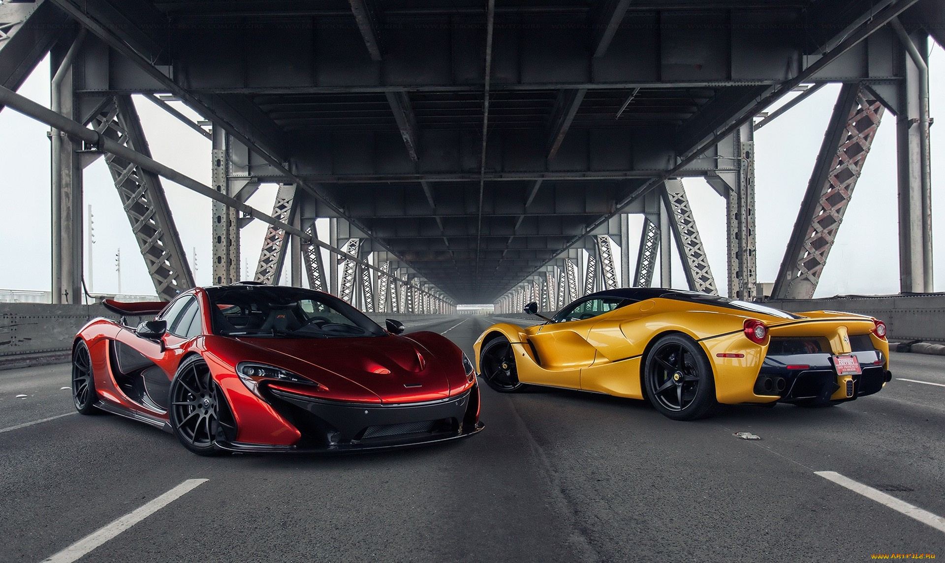 ferrari, laferrari, and, mclaren, p1, автомобили, разные, вместе, мост, спорткары