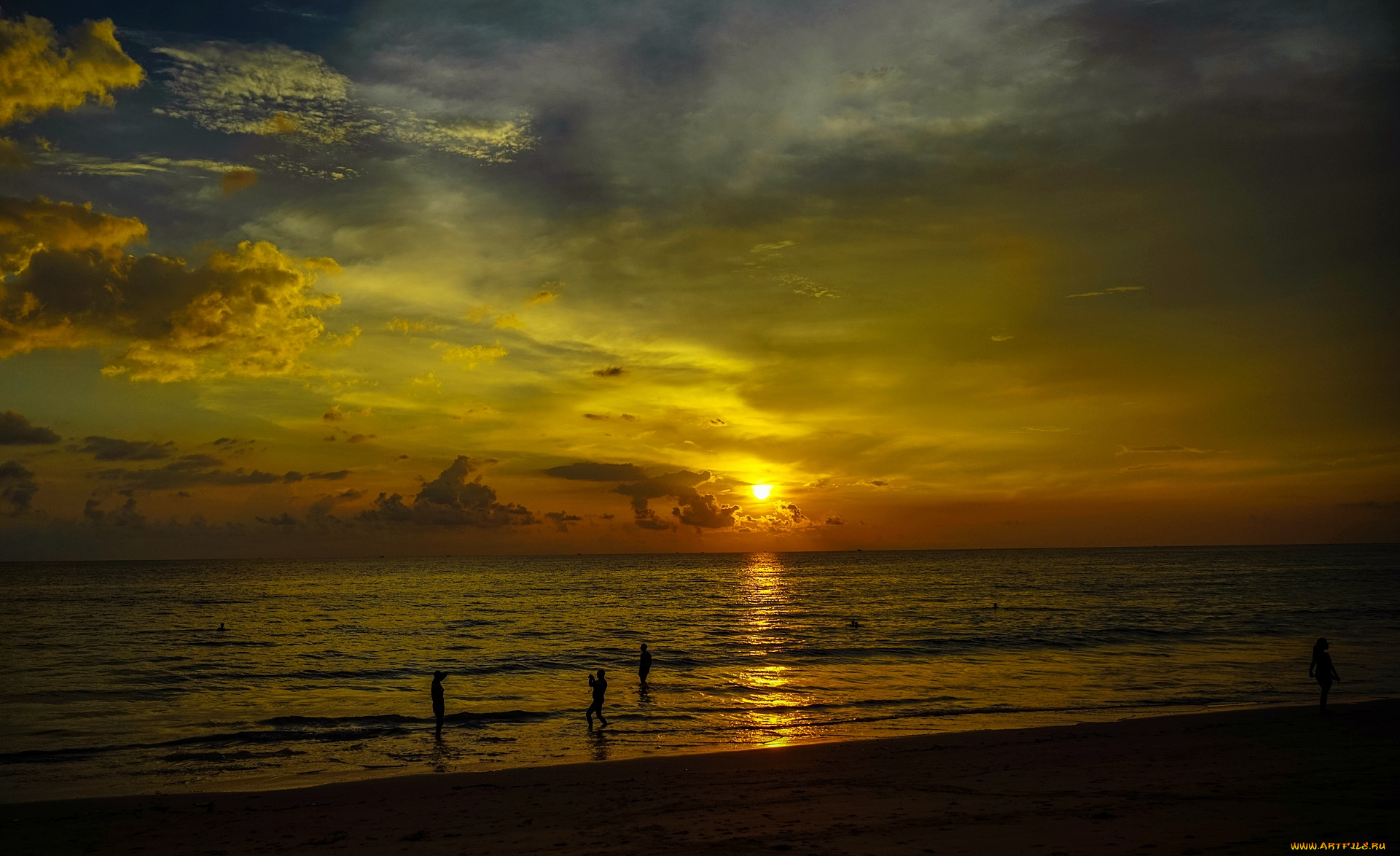 природа, восходы, закаты, закат, облака, море, небо