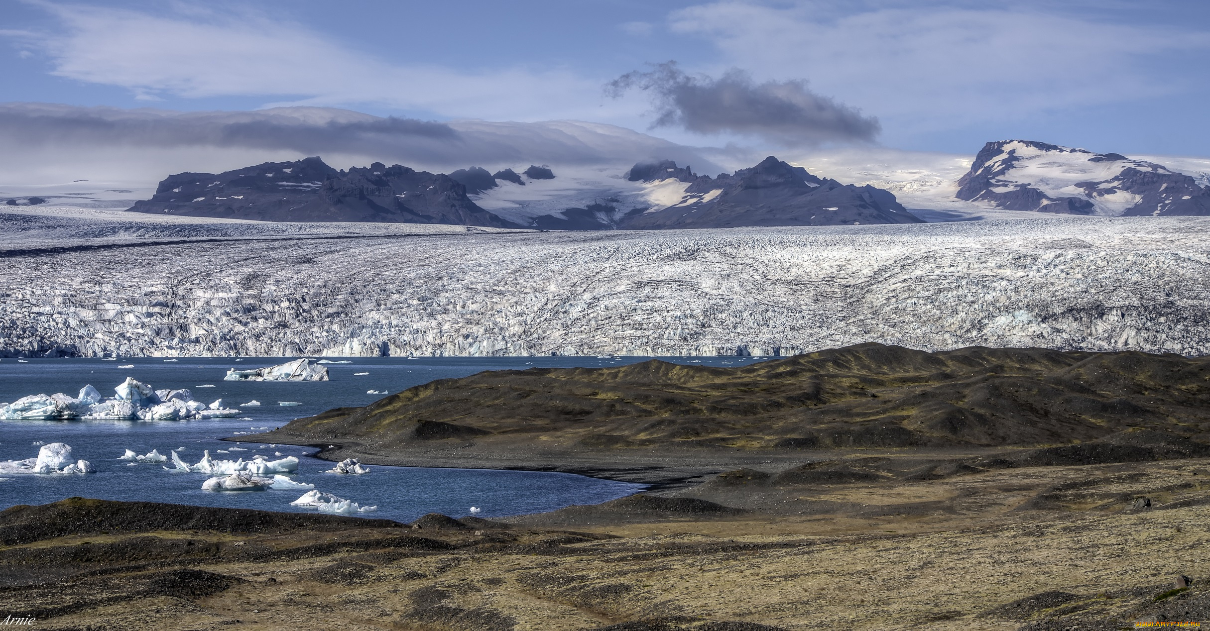 природа, реки, озера, лёд, небо, горы, река, облака