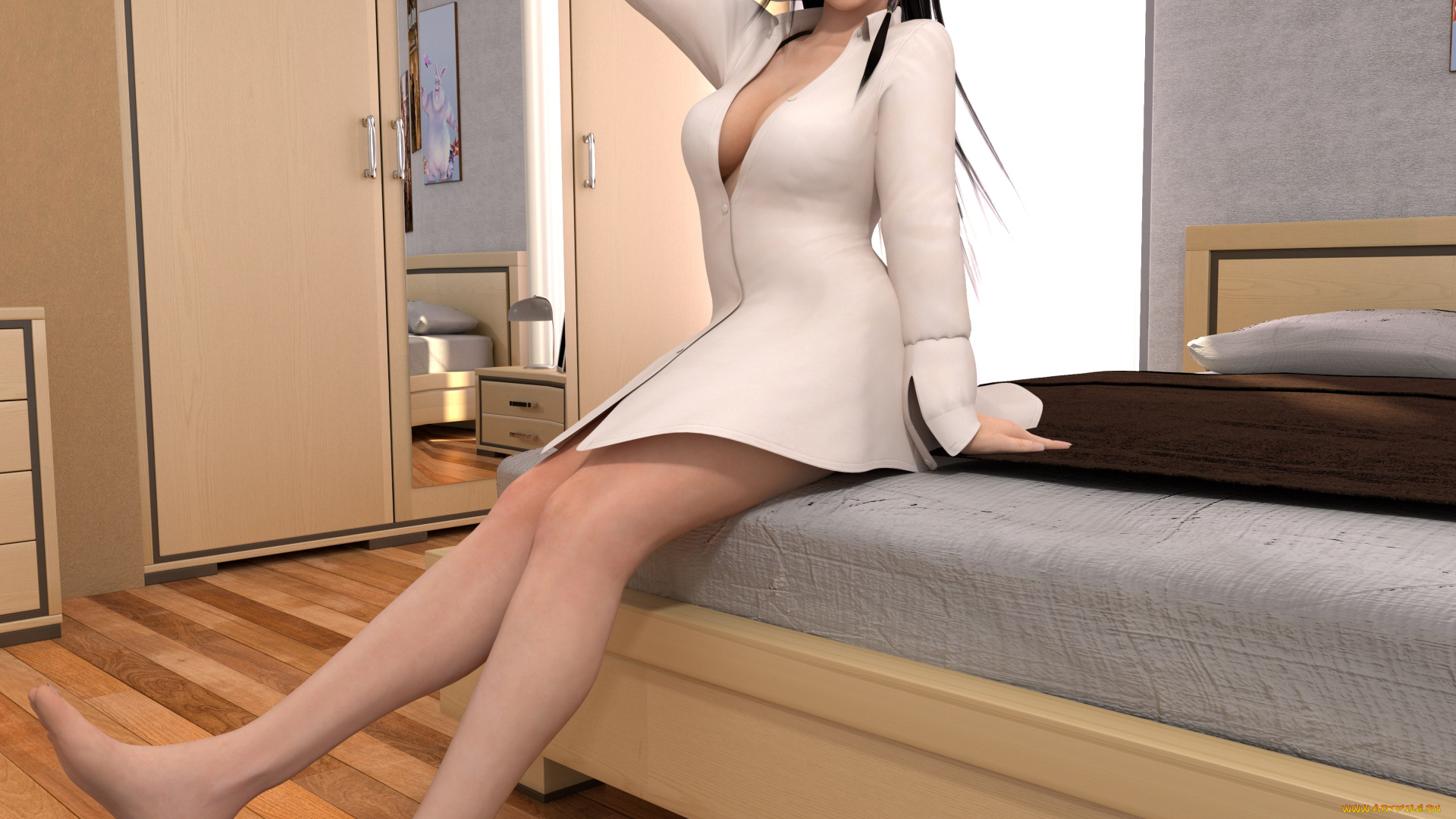 3д, графика, ангел, , angel, девушка, интерьер, фон, взгляд