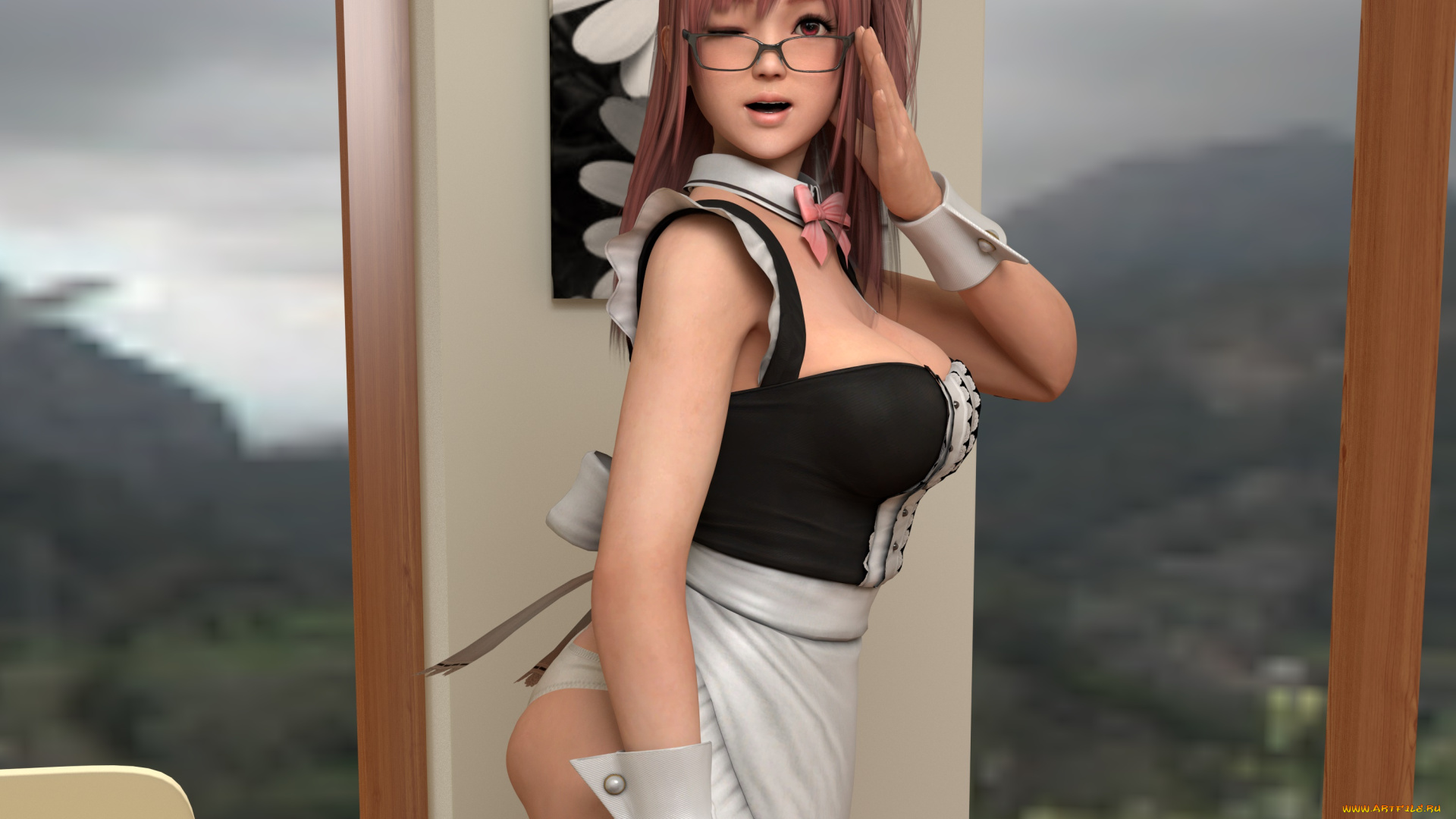 3д, графика, аниме, , anime, девушка, взгляд, фон