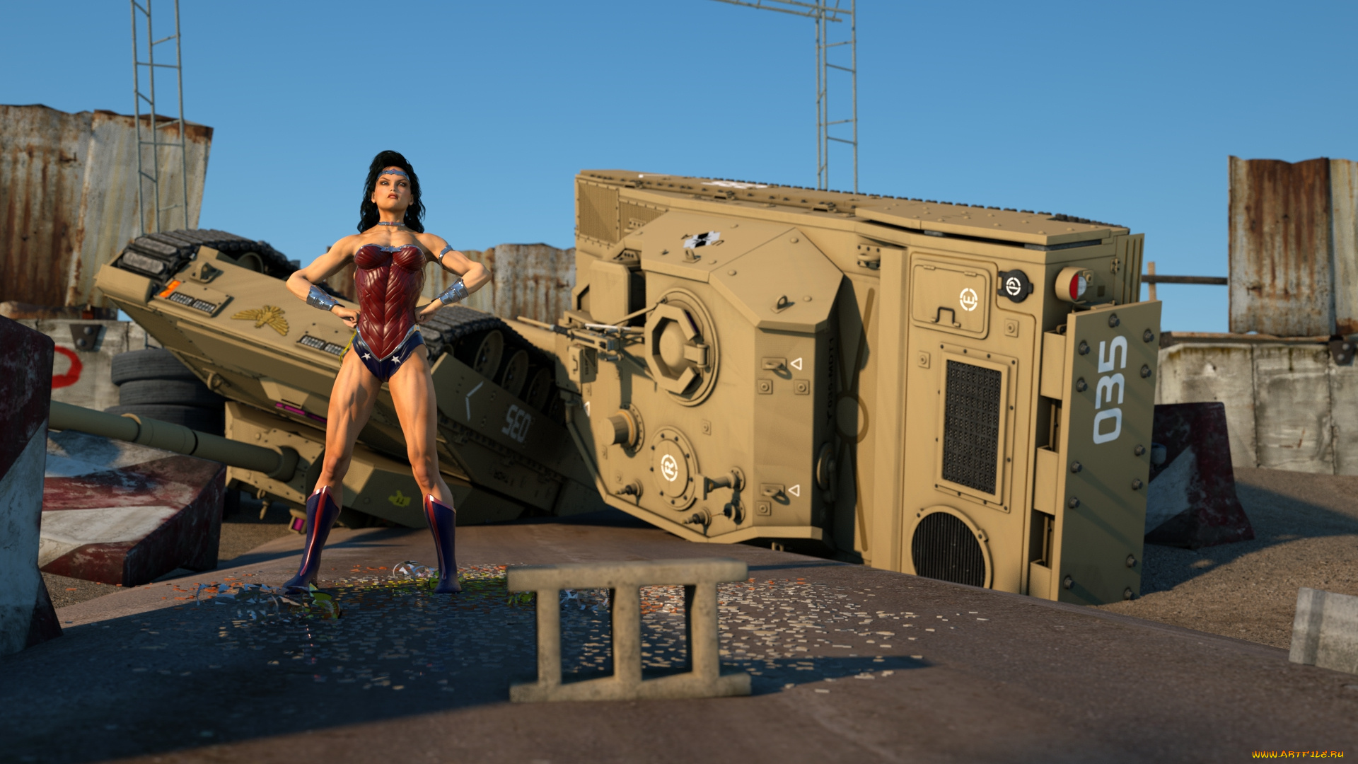 3д, графика, фантазия, , fantasy, девушка, взгляд, фон, танк