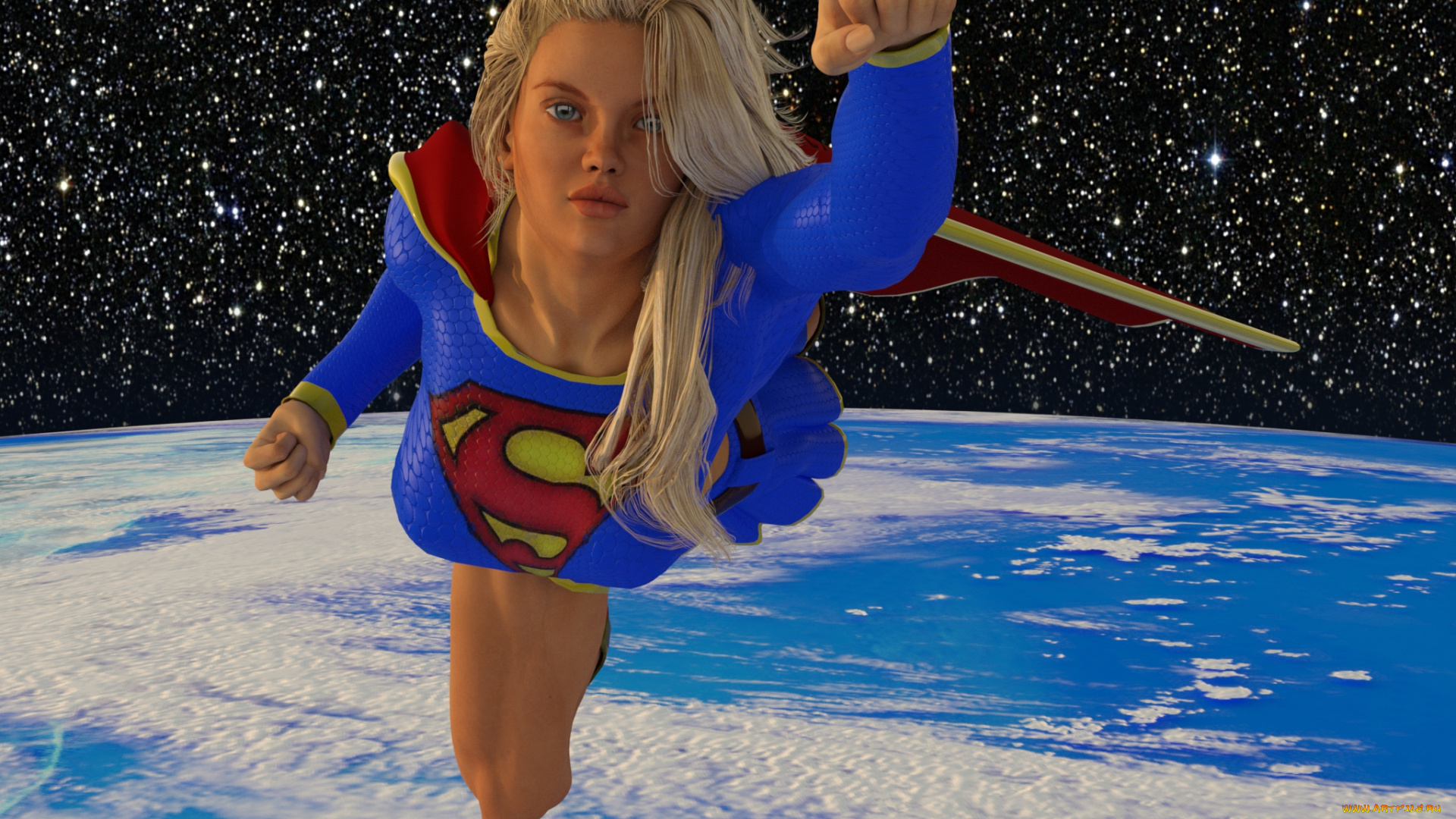 3д, графика, фантазия, , fantasy, девушка, взгляд, фон, супермен