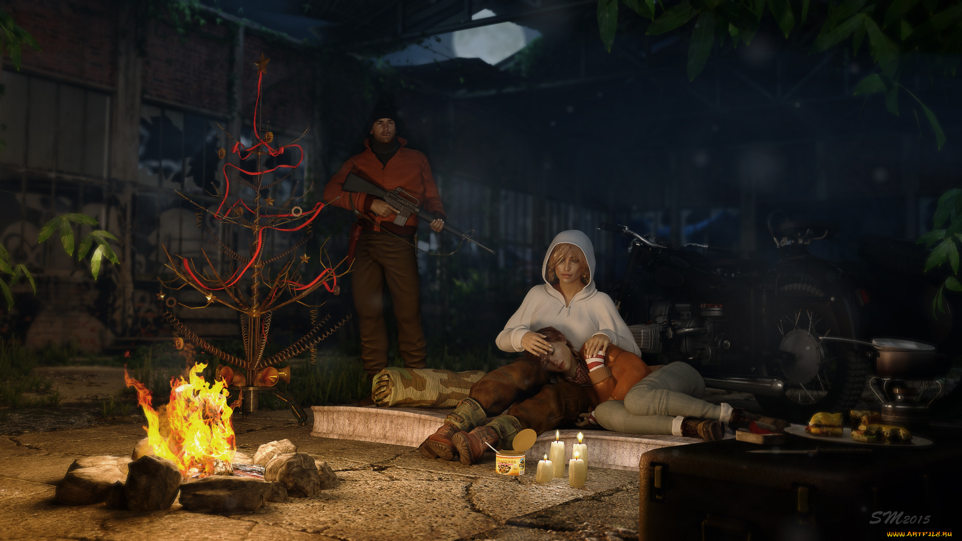 3д, графика, фантазия, , fantasy, девушки, парень, оружие, фон, взгляд