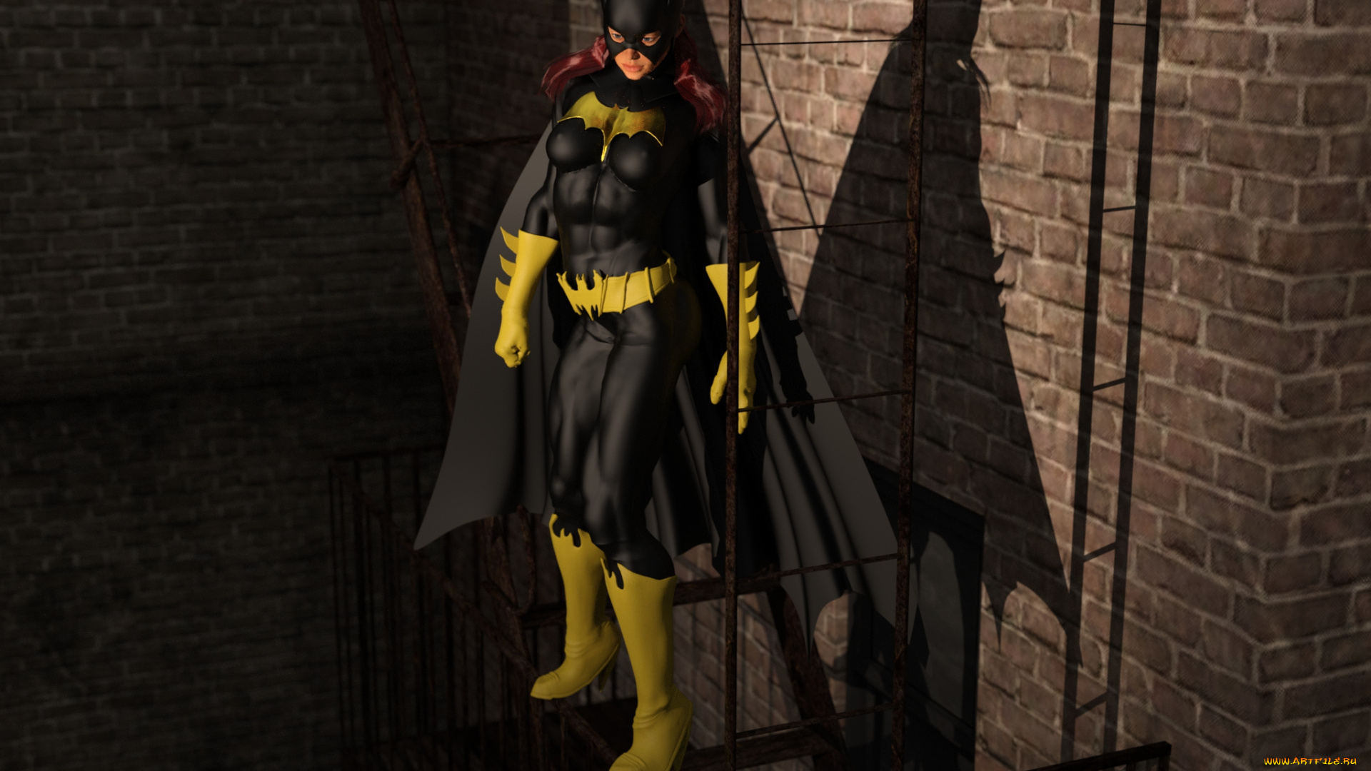 3д, графика, фантазия, , fantasy, фон, супермен, девушка, взгляд, batgirl