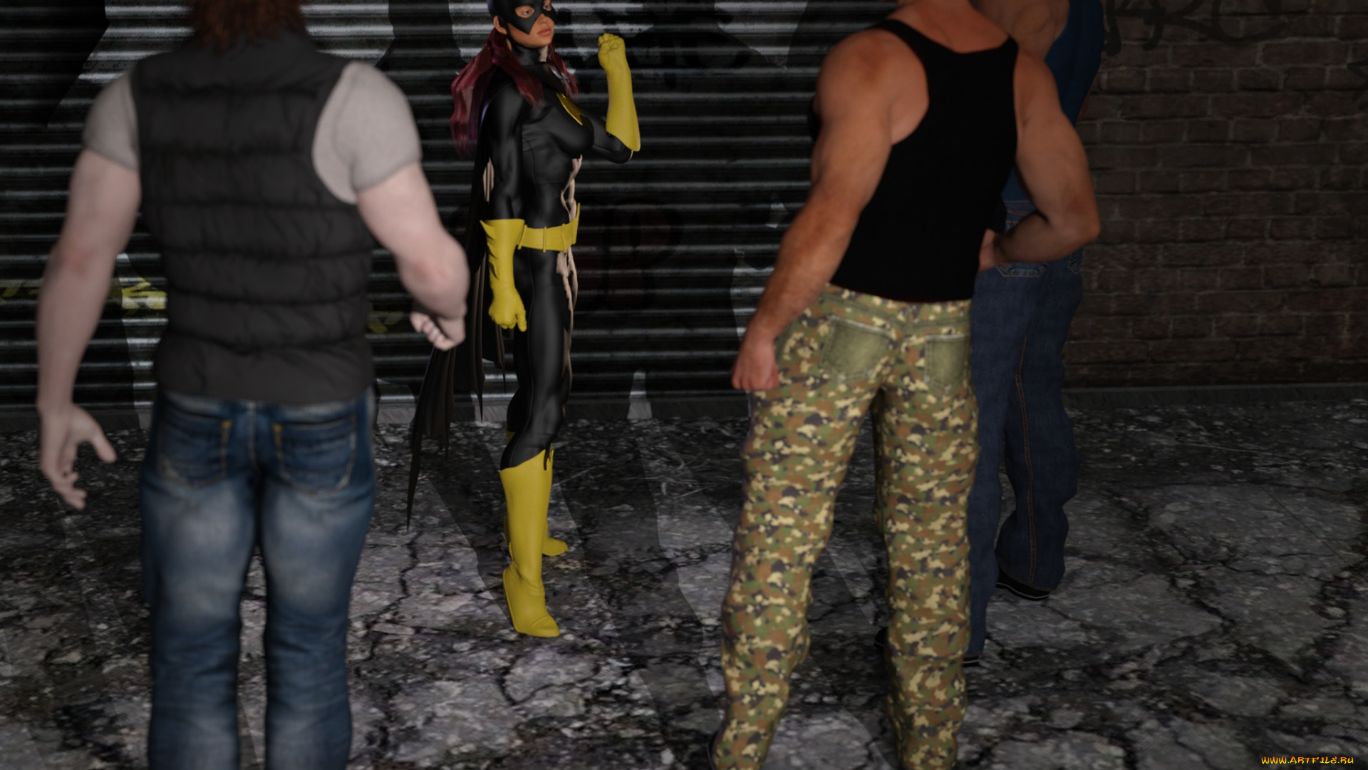 3д, графика, фантазия, , fantasy, парни, batgirl, супермен, фон, девушка, взгляд