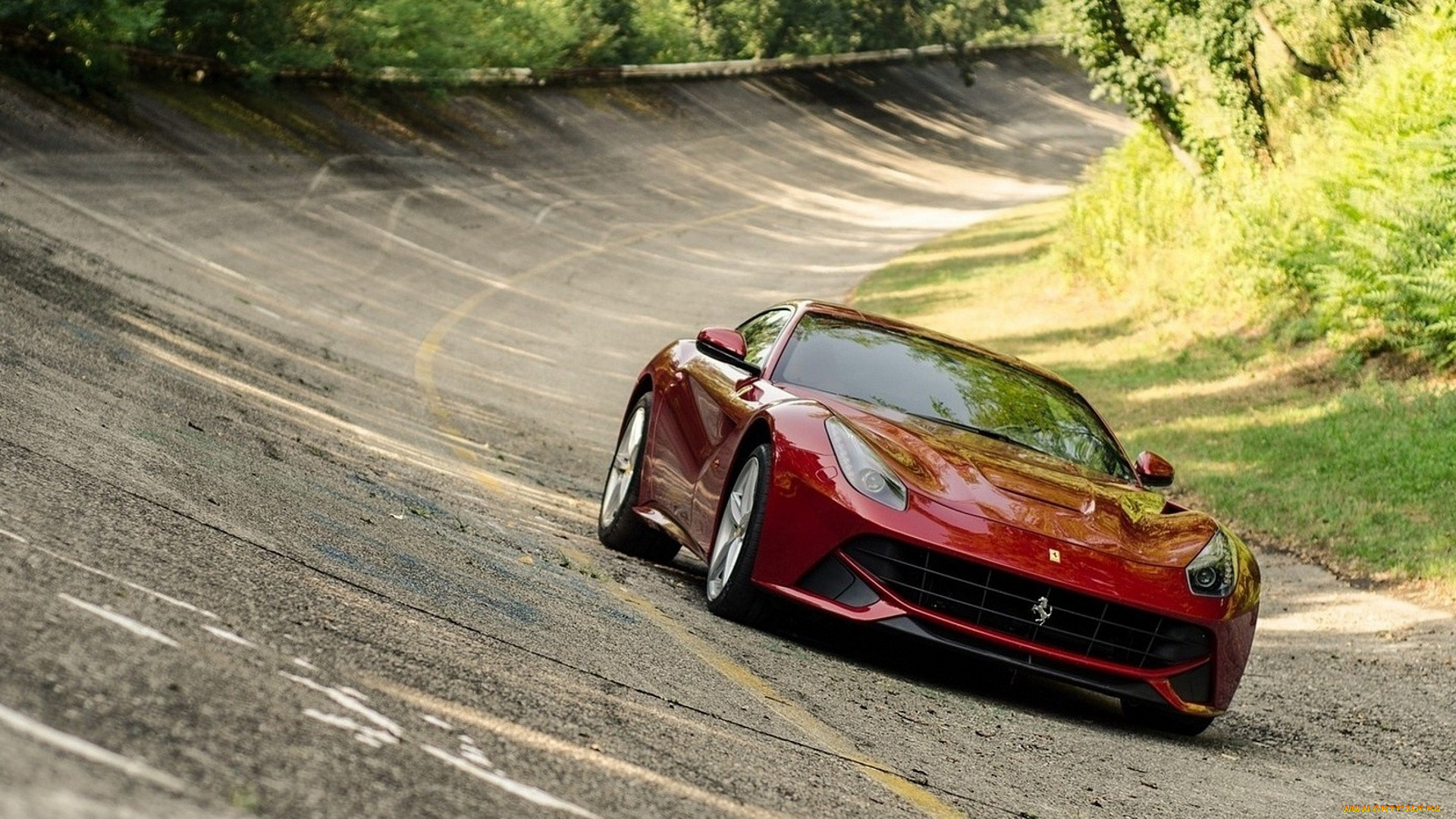 автомобили, ferrari, трасса, наклон, поворот, феррари, красный